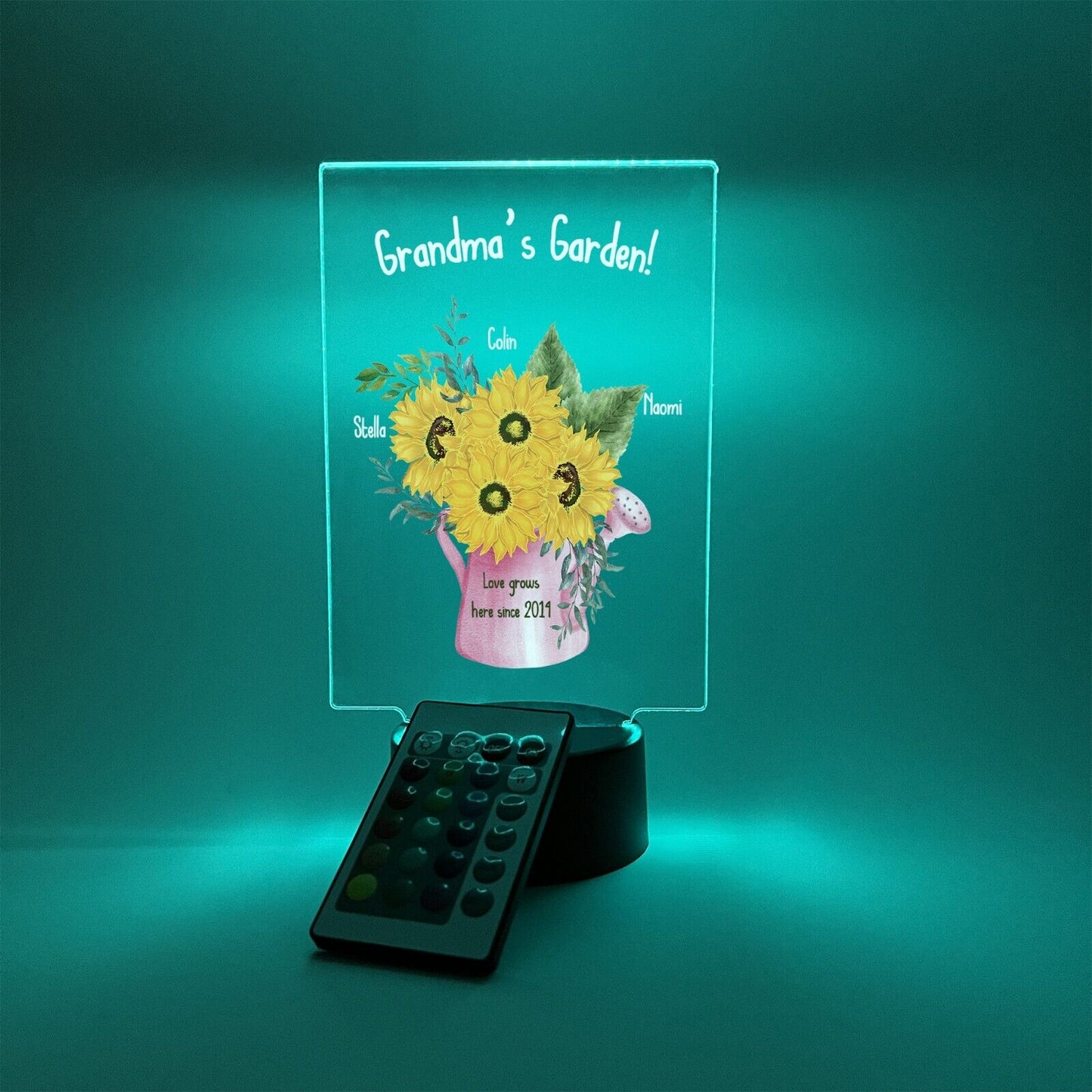 Personalized LED 16 Colors Light Up Flower Jar Grandma Garden Desk Stand