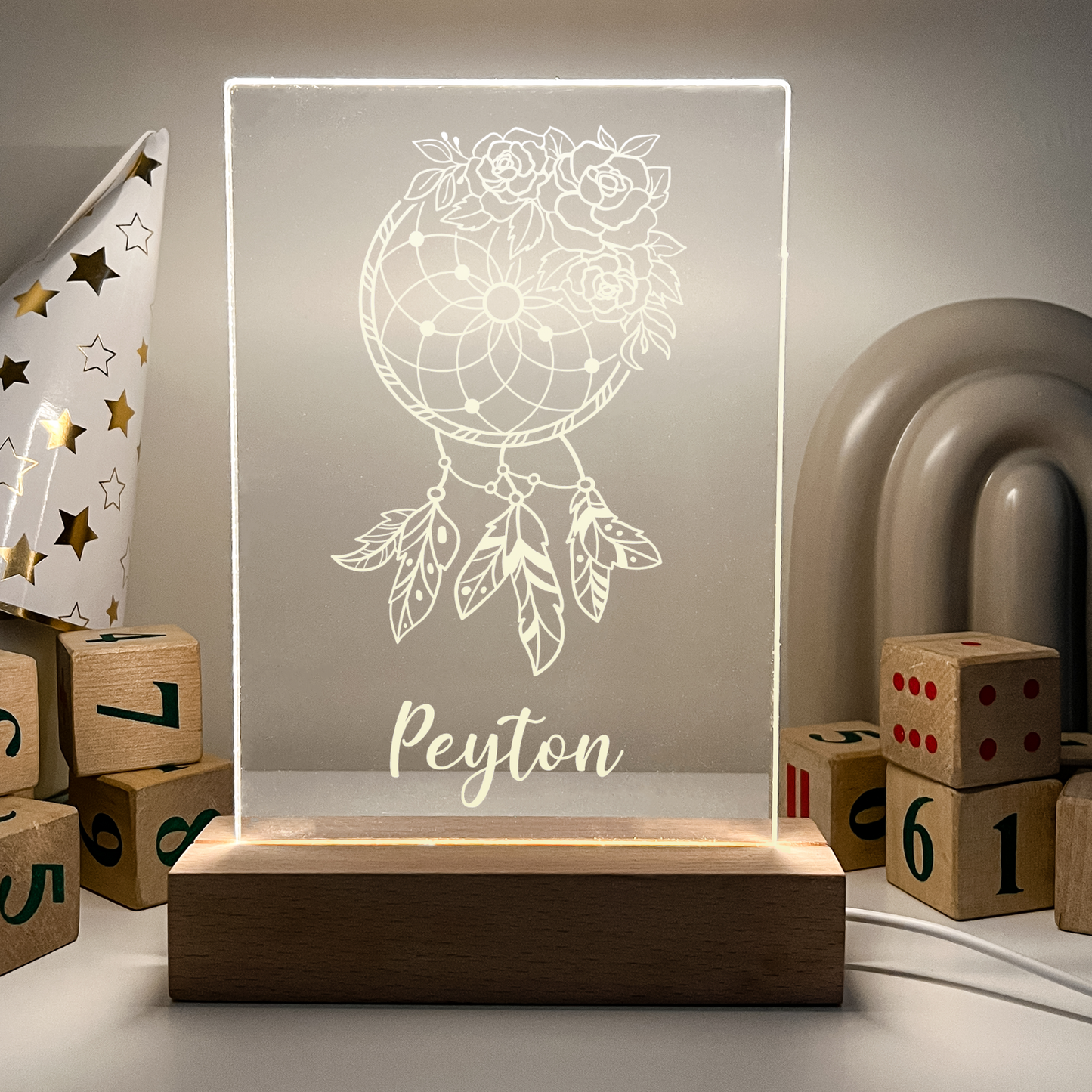 Personalized LED Light Up Wood Lamp Stand Ladies Mom Flowers Room Décor Gift