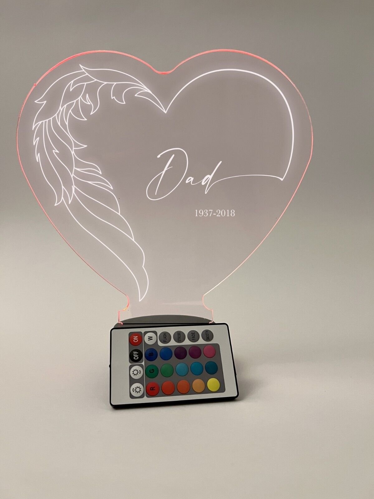 Personalized Memorial Sympathy In Loving Memory Mom DAD LED 16 color light stand