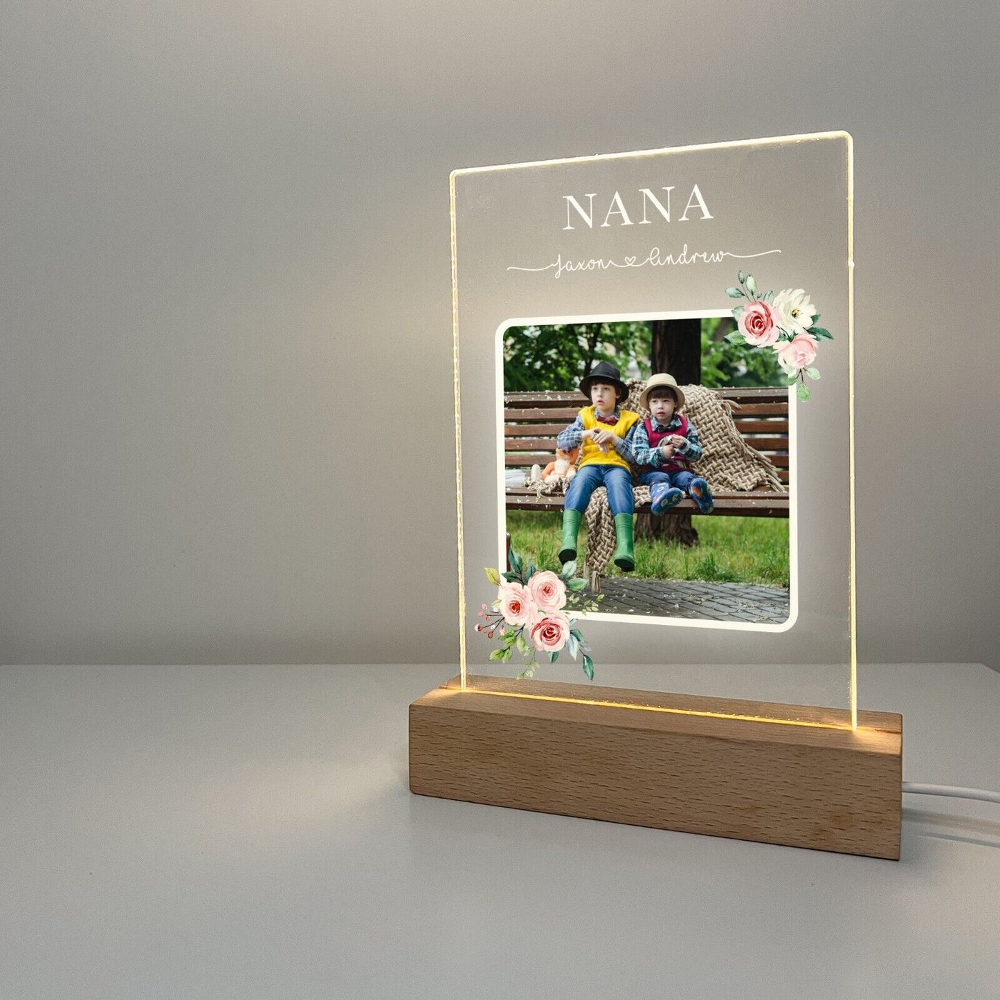 Personalized LED Light Up Wood Stand Flowers Grandma Nana Mothers Day Home Gift