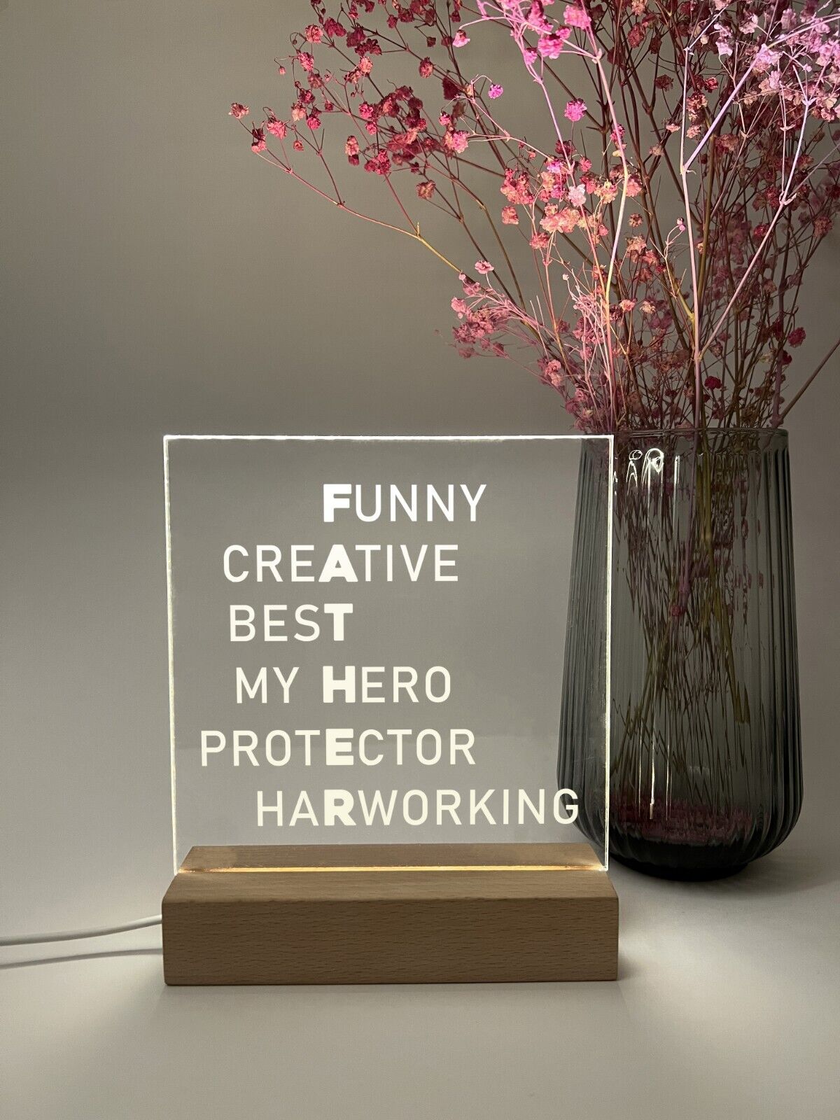 Personalized LED Light Up Wood Stand Best Dad Daddy Fathers Day Poem Gift