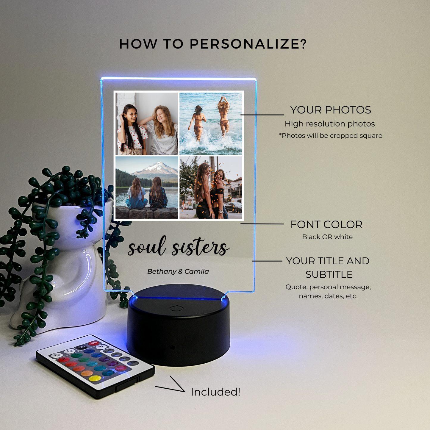 Personalized 4 Picture Custom Collage LED Night Light Up-Christmas, Family Gift