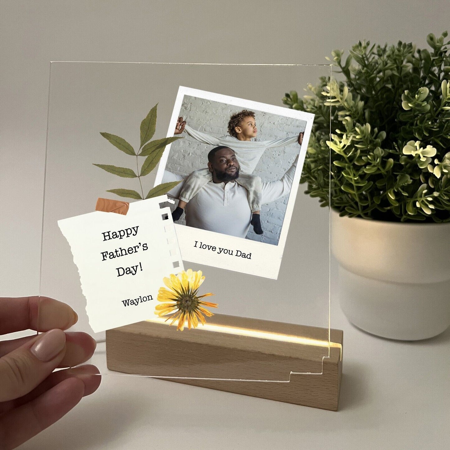 Personalized LED Light Up Wood Stand Daddy Fathers Day Kids & Dad Photo Gift