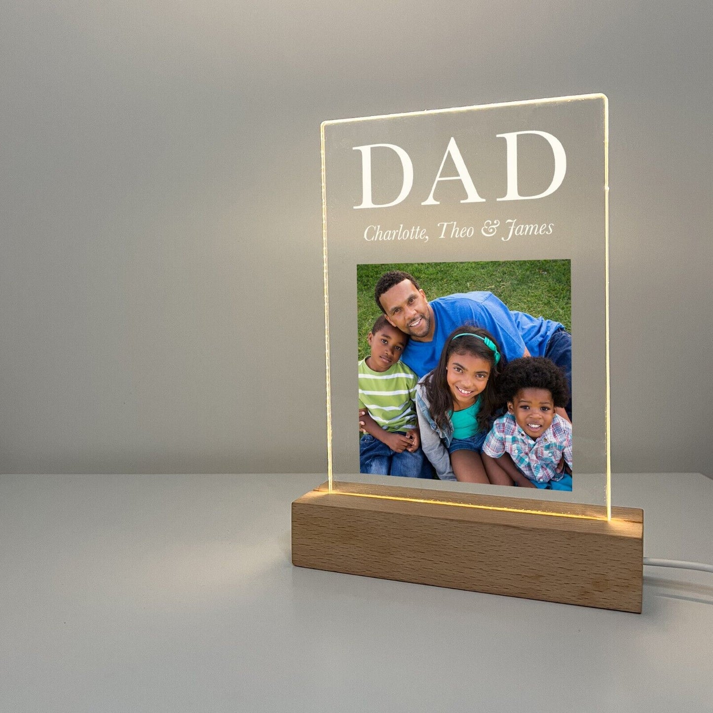 Personalized LED Light Up Wood Stand Dad Daddy Fathers Day Photo Lamp Gift