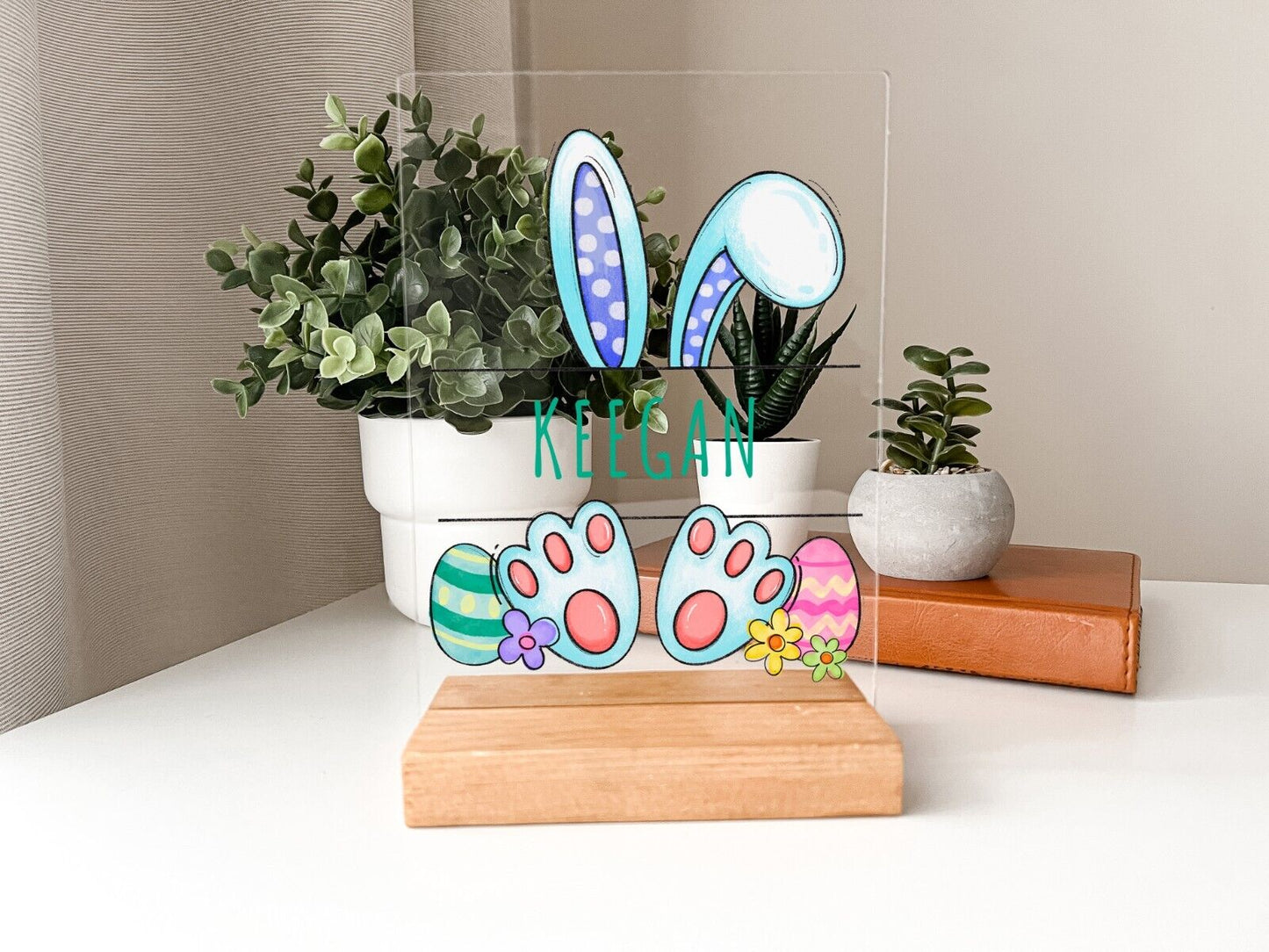 Personalized Easter Bunny Holiday Eggs Hunt Celebrate Rabbit Wood Stand