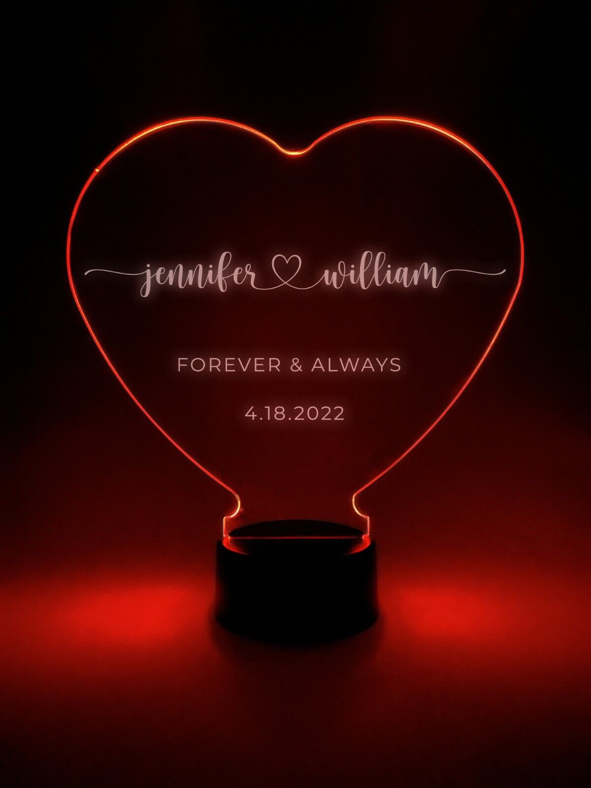 Personalized Couple Love Heart Night Light Up Table Desk Lamp LED 16 color light
