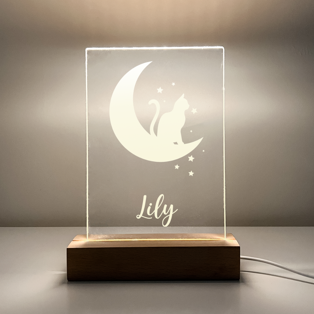 Personalized Moon and Stars LED light up WOOD stand With Remote Room Décor Gift