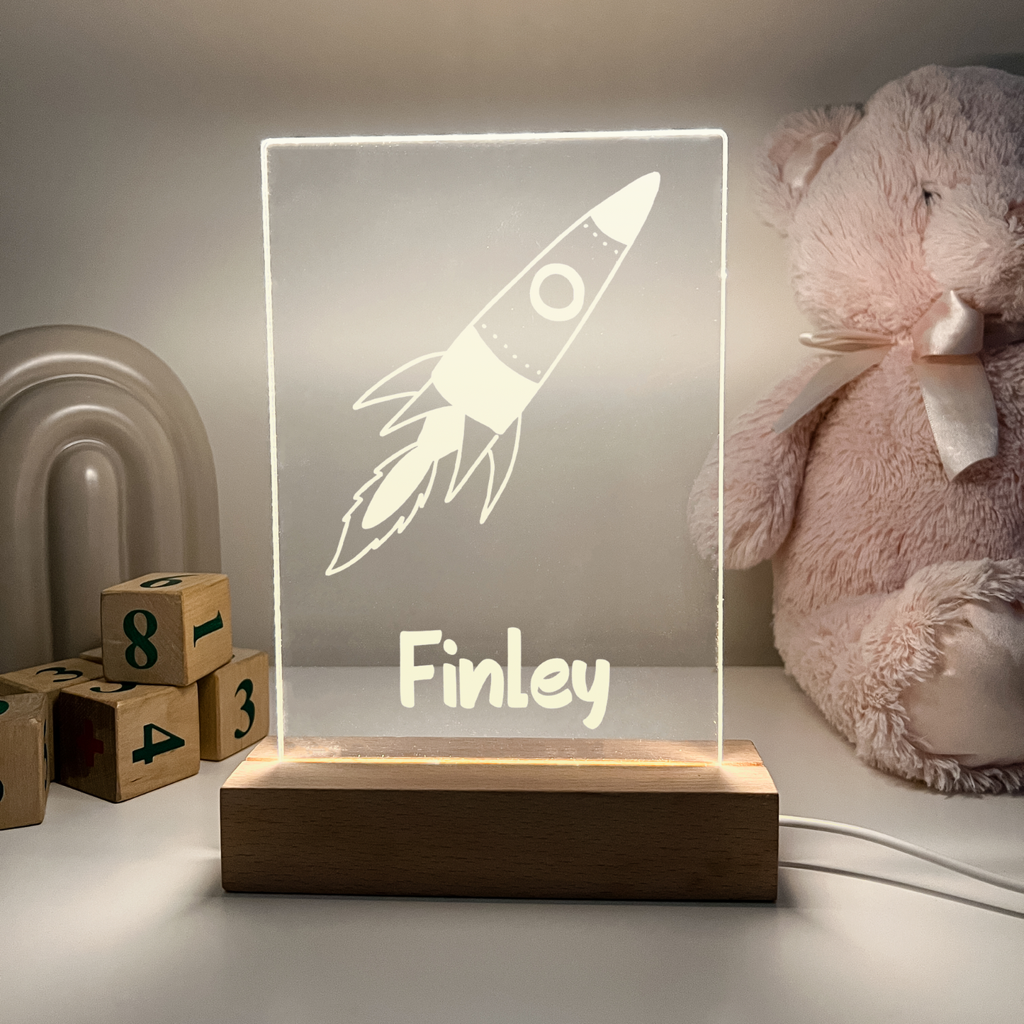 Personalized LED 16 Color Light Up Wood Lamp Stand Boys Dino Jurassic Animal