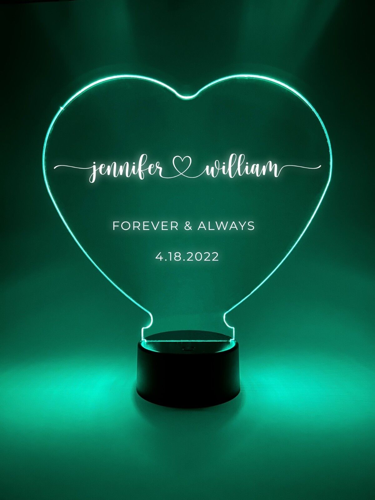Personalized Couple Love Heart Night Light Up Table Desk Lamp LED 16 color light