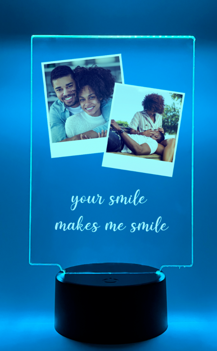 Personalized 2Photo Picture LED 16 Colors Night Light Up Lamp With Black Base