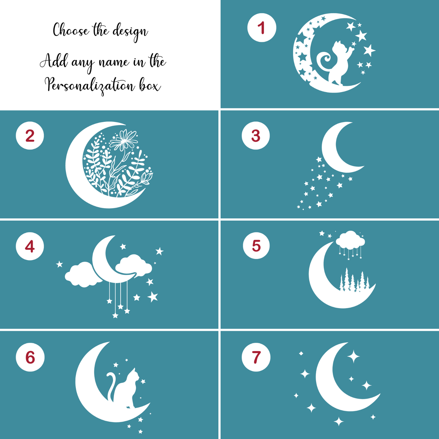 Personalized Moon and Stars LED light up stand With Remote Room Décor Gift