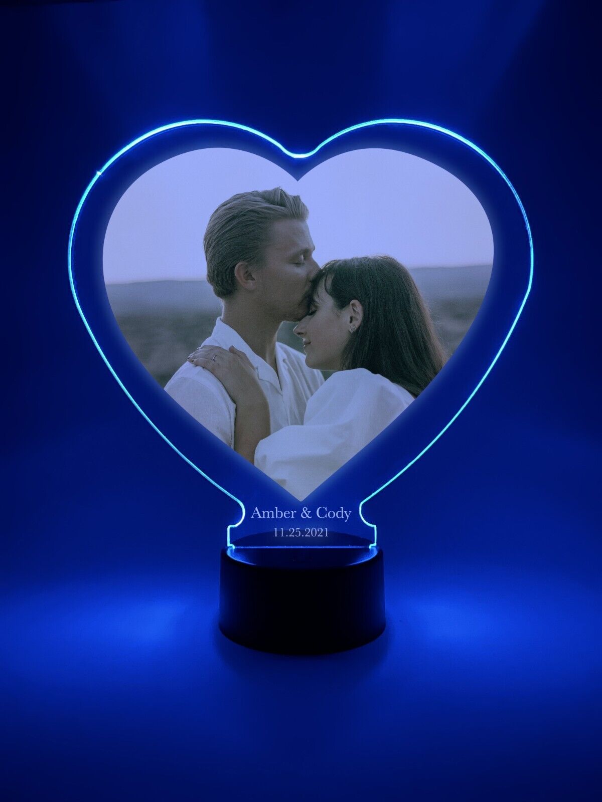 Custom Couple Anniversary Wedding Heart Light Up Lamp LED 16 color light stand