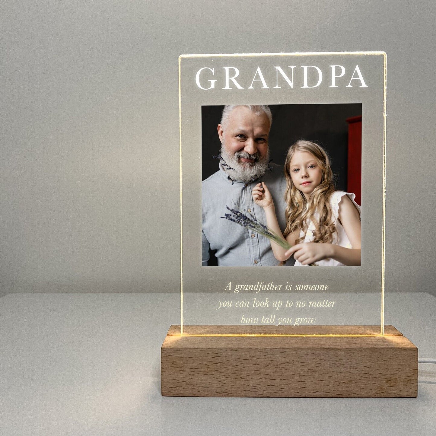 Personalized LED Light Up Wood Stand Gramps Grandpa Grandad Photo Gift