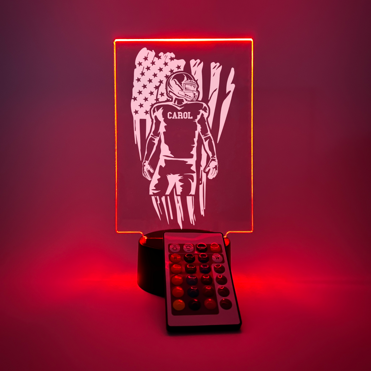 Personalized RGB Light Up Desk Lamp Stand Football Athlete Warner Gift