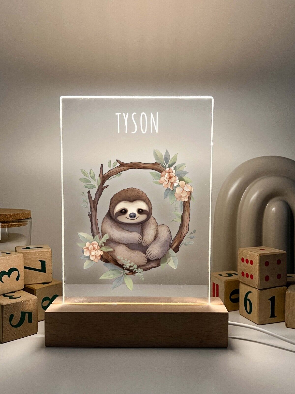 Personalized LED Light Up Wood Stand Baby Newborn Animal Nursery Gift