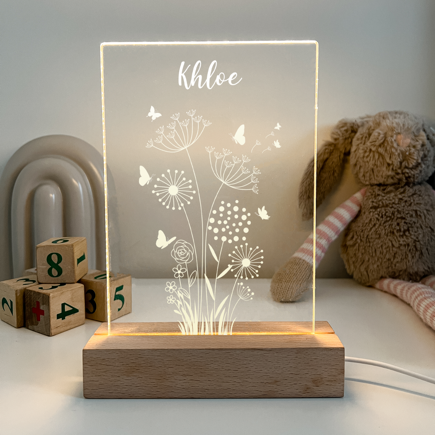 Personalized LED Light Up Wood Lamp Stand Ladies Mom Flowers Room Décor Gift