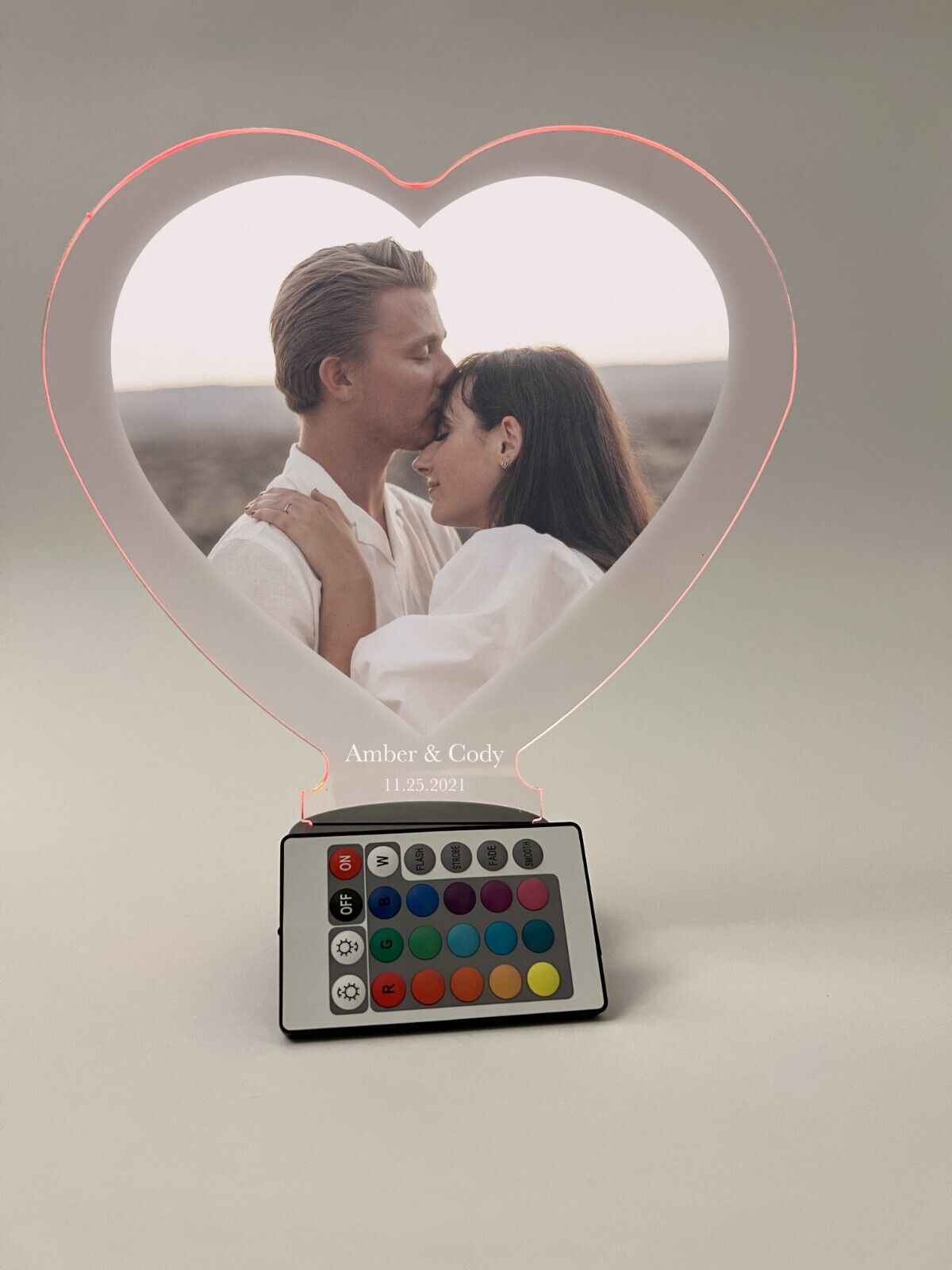 Custom Couple Anniversary Wedding Heart Light Up Lamp LED 16 color light stand