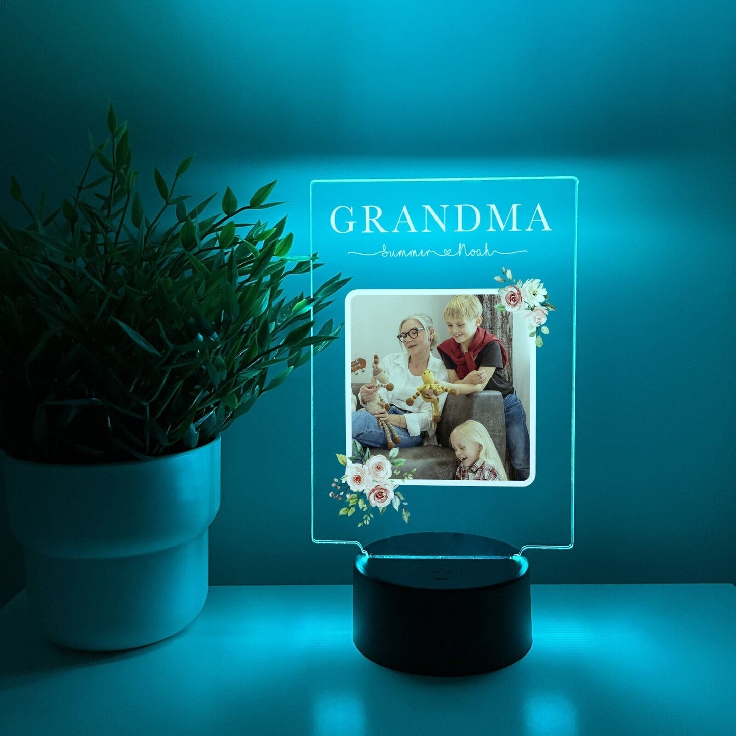Personalized LED 16 Colors Light Up Flowers Grandma Mother's Day Home Desk Stand