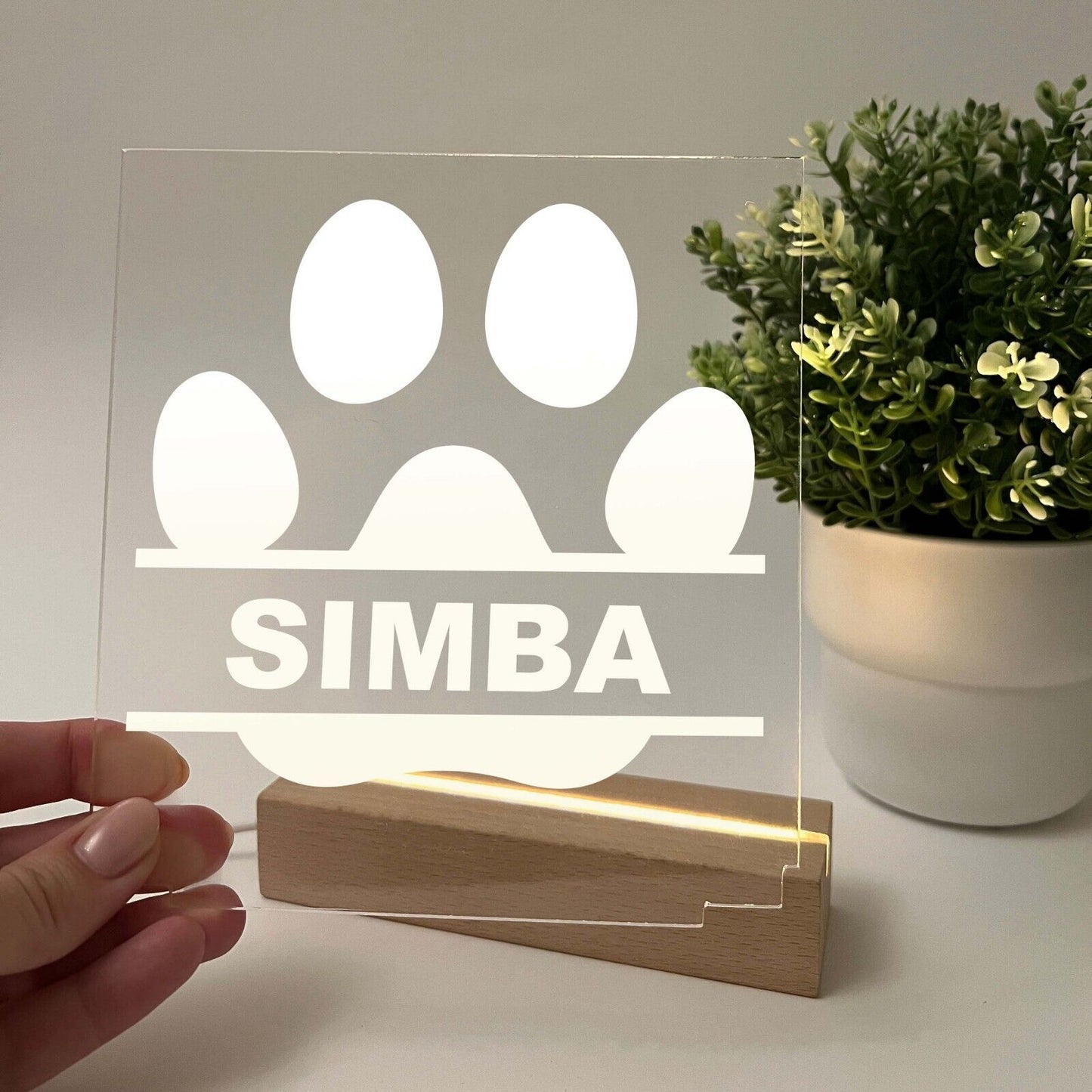 Personalized LED Light Up Wood Stand Pet Dogs Puppy Paw Print Gift