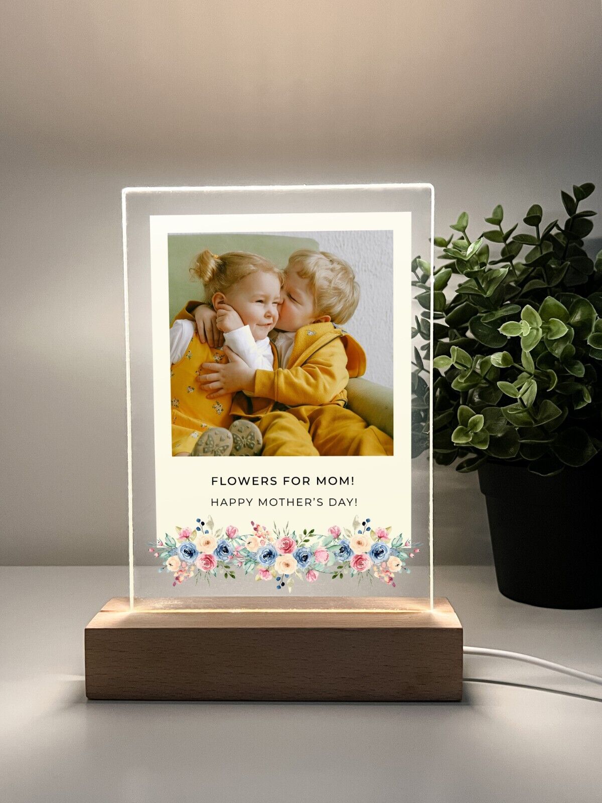 Personalized LED Wood Base Night Light Up Lamp Stand Mom Mother Stepmom Birthday
