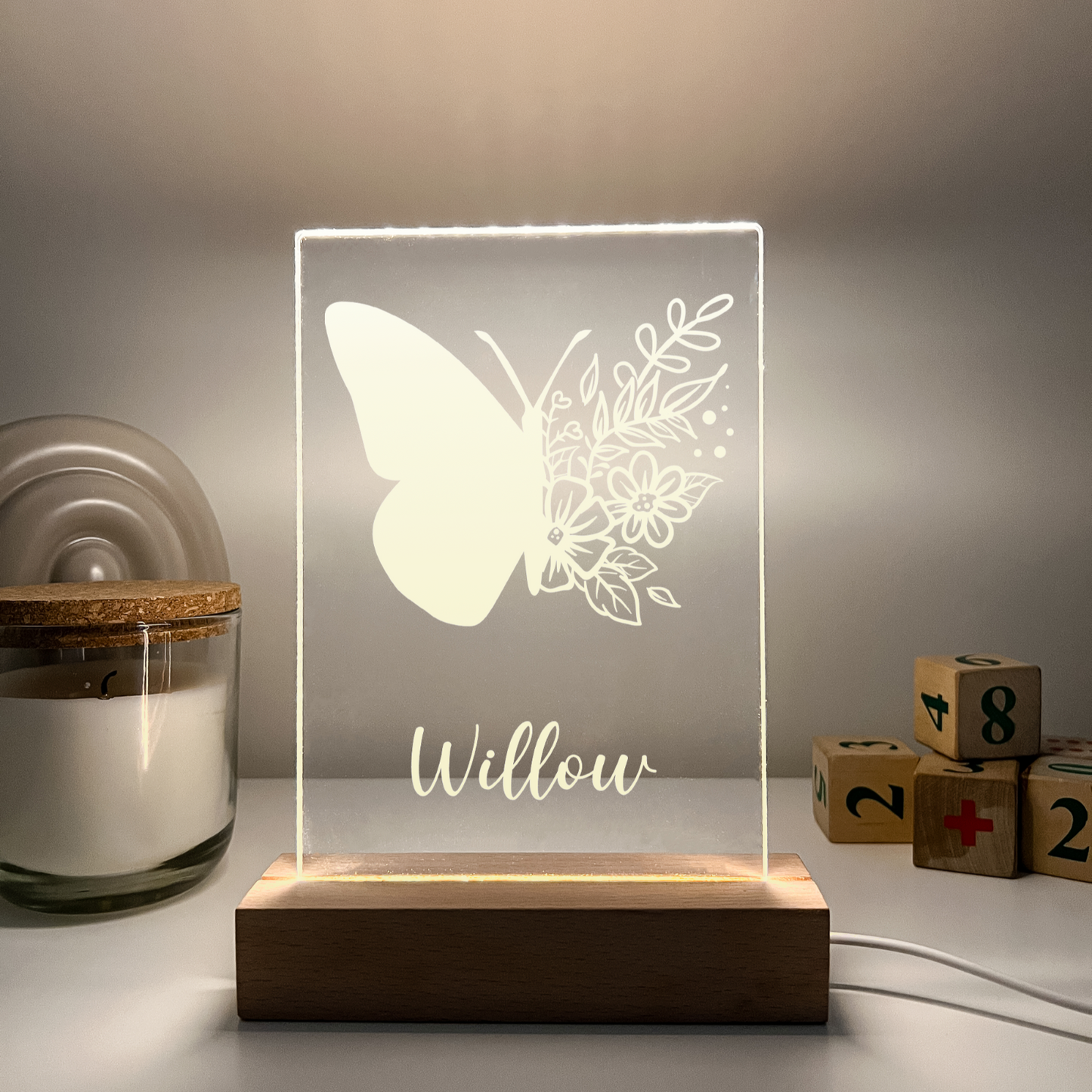 Personalized LED Light Up Desk Lamp Wood Base Stand Girls rainbow Gift For Her