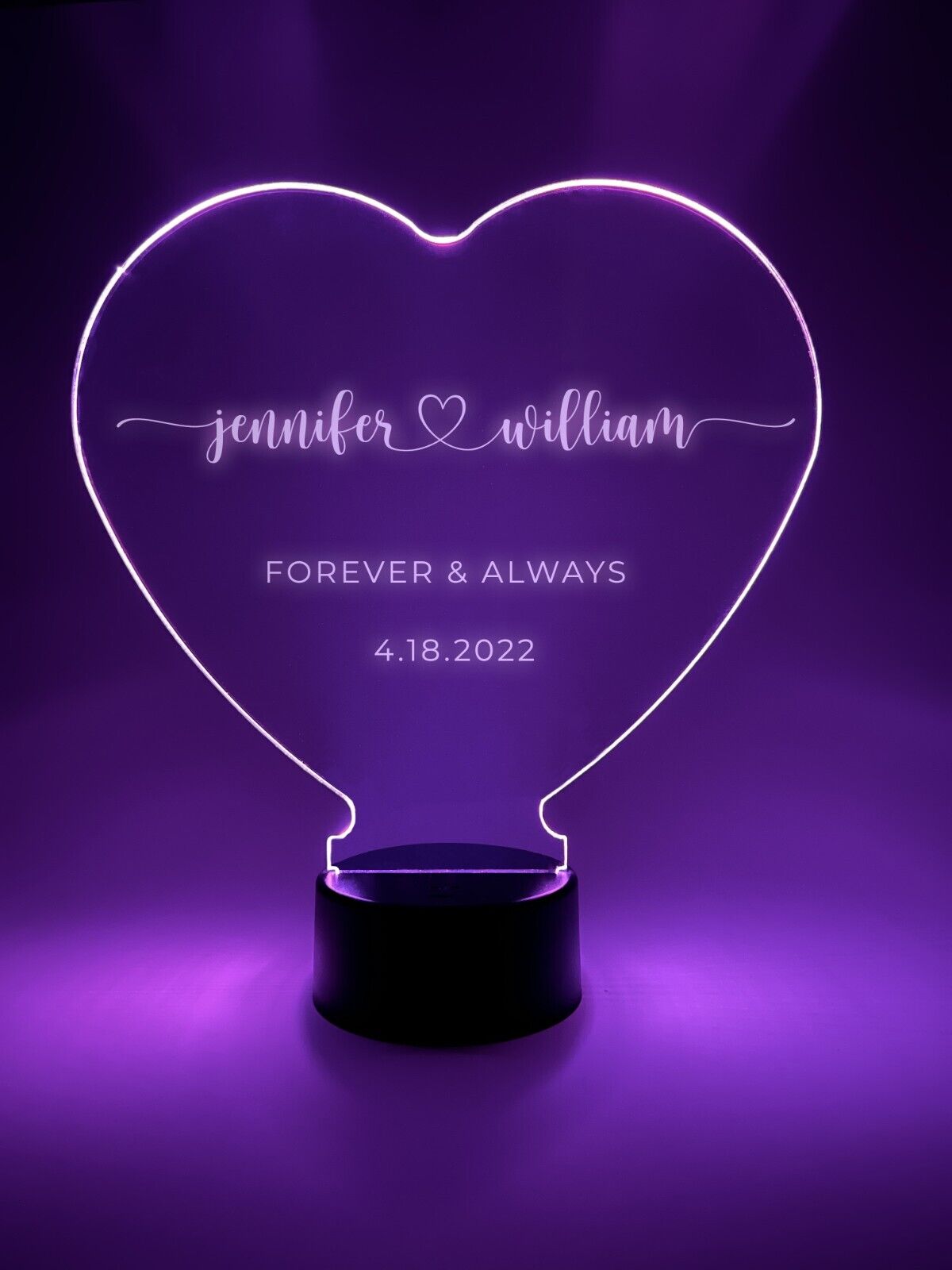 Personalized Couple Love Heart Night Light Up Table Desk Lamp LED 16 color light