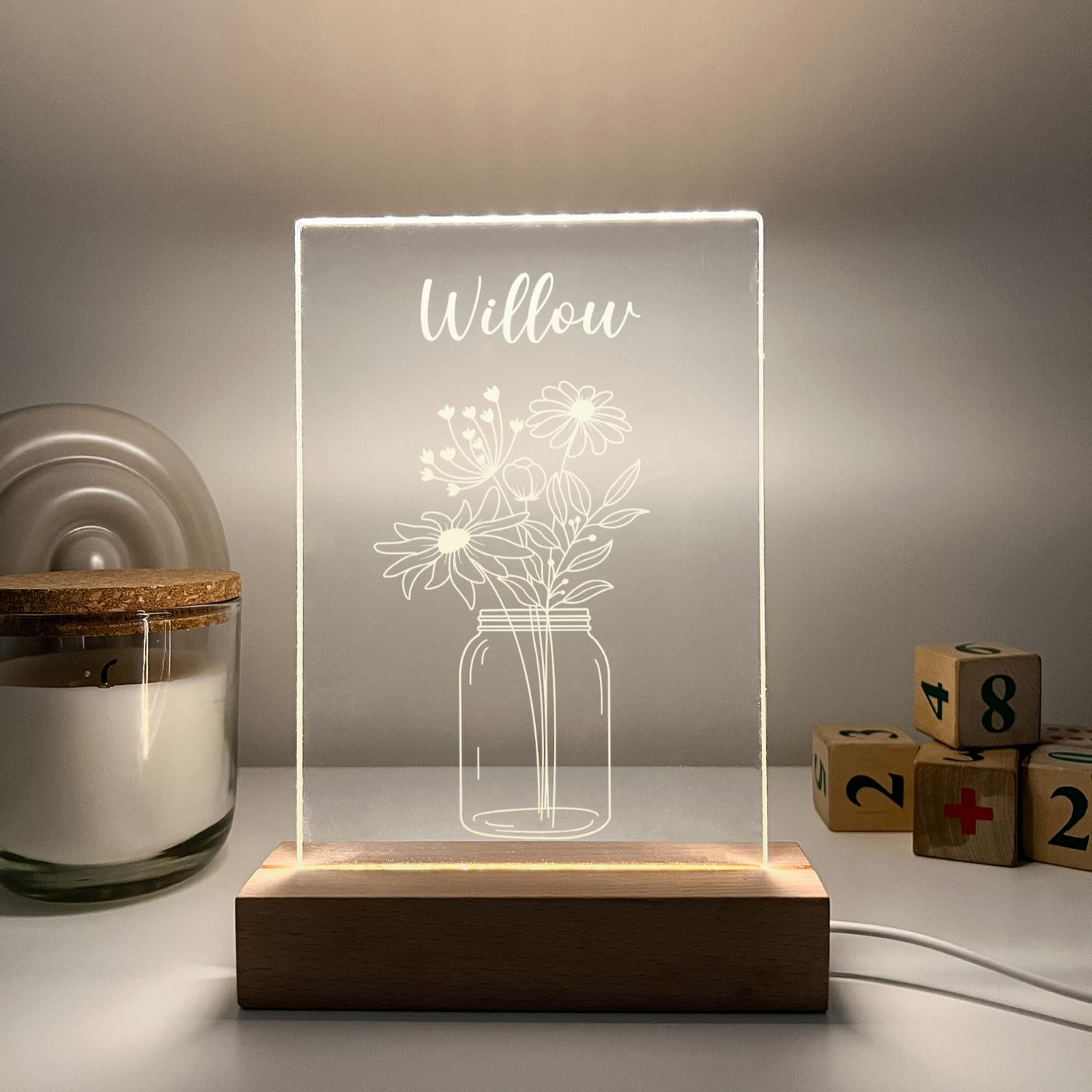Personalized LED Light Up Wood Lamp Stand Ladies Mom Flowers Room Décor Gift