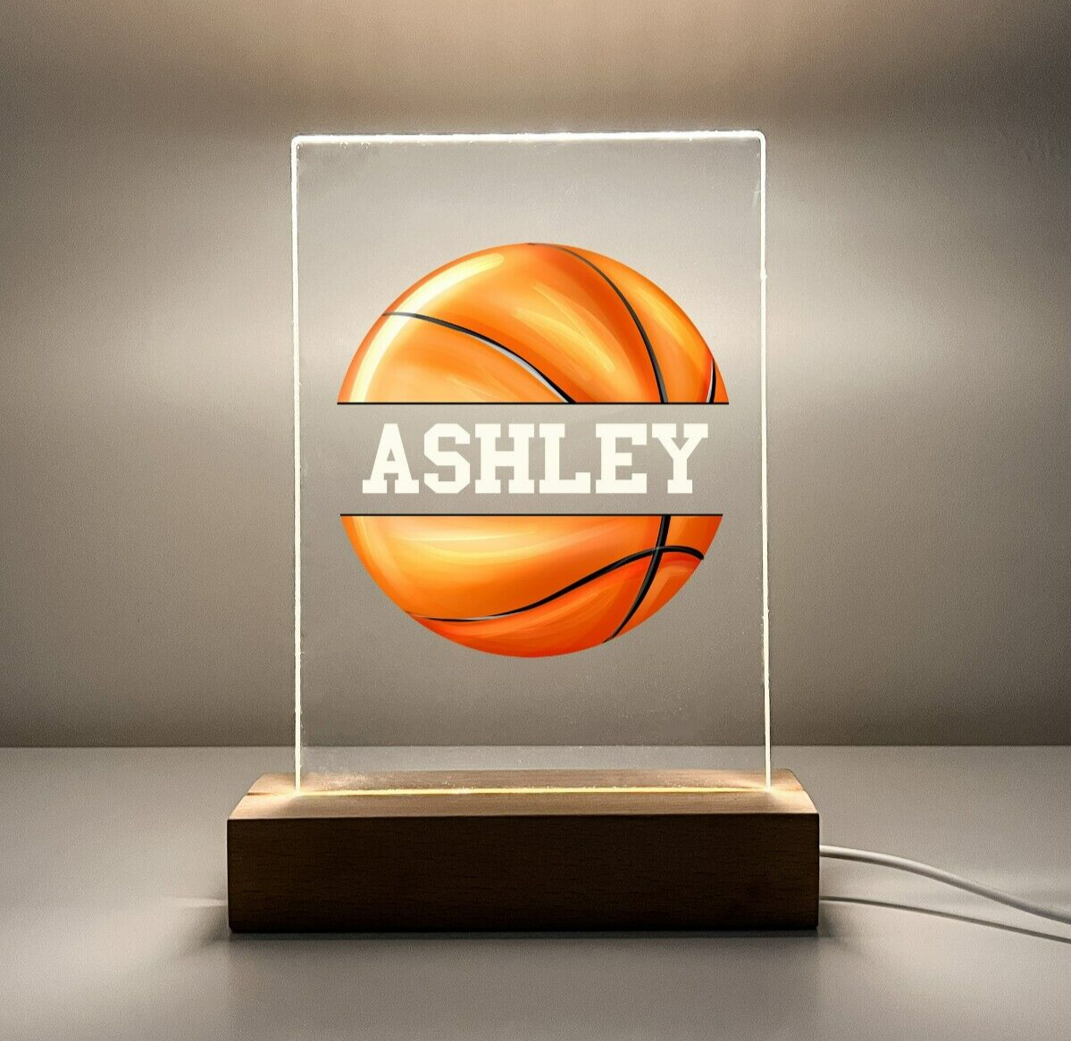 Personalized Name LED Light Up Wood Lamp Stand Sports Basketball Team Player Fan