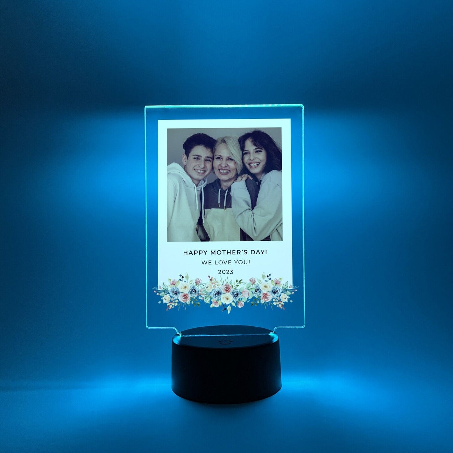 Personalized Family Flowers For Mom Photo Picture LED Light Up Lamp Stand