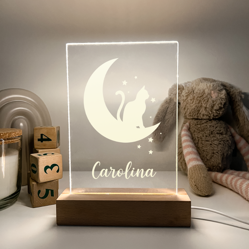 Personalized Moon and Stars LED light up WOOD stand With Remote Room Décor Gift