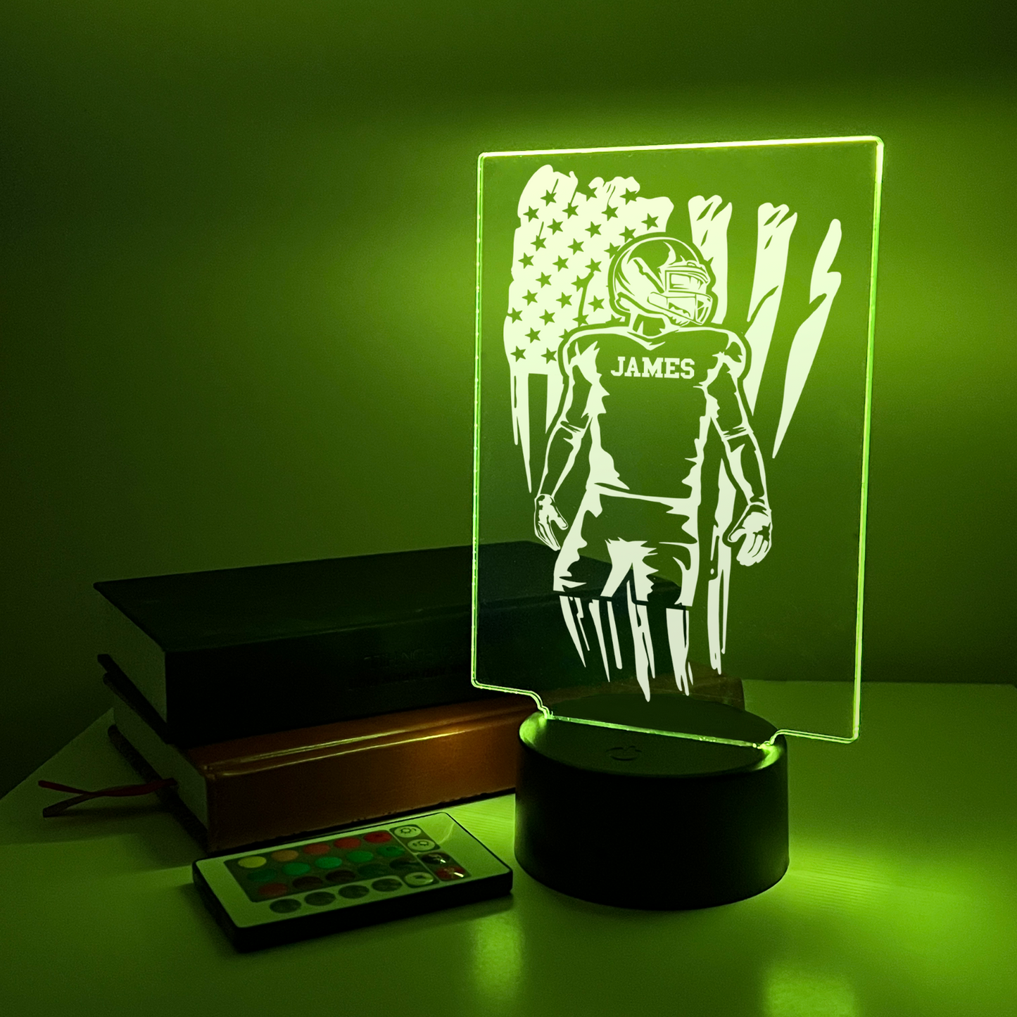 Personalized RGB Light Up Desk Lamp Stand Football Athlete Warner Gift