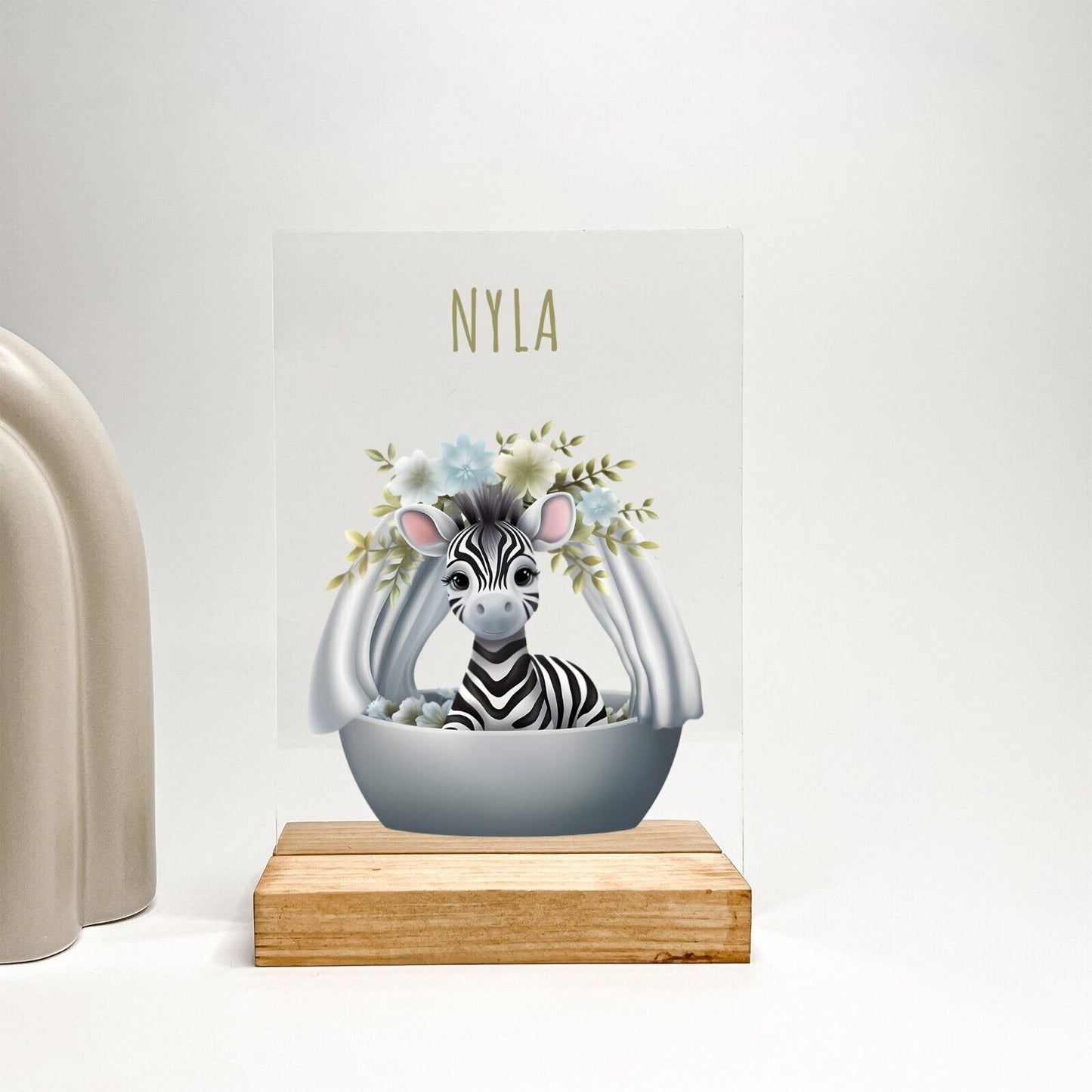 Personalized Acrylic Wood Stand Baby Newborn Animal Nursery Gift