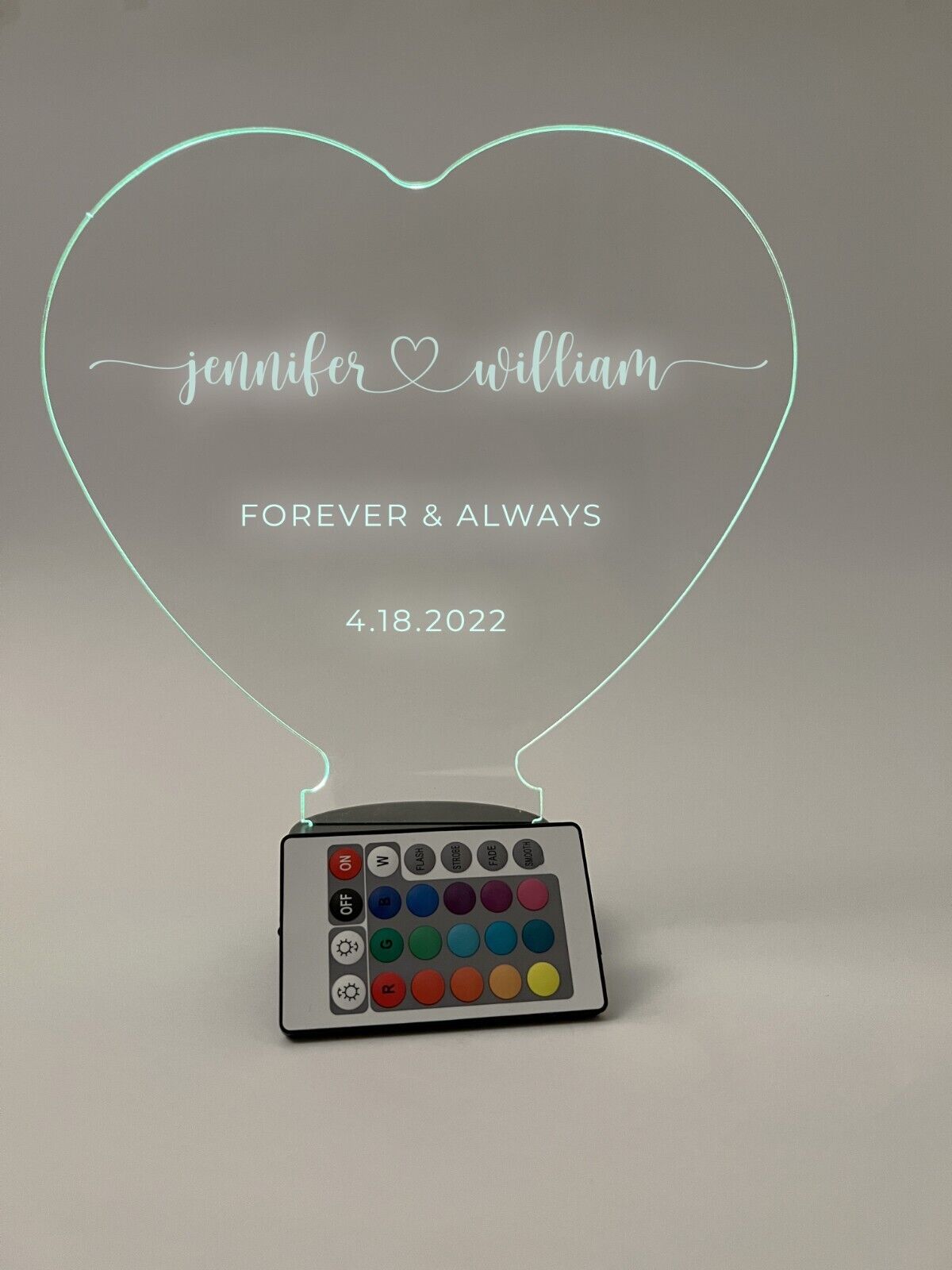 Personalized Couple Love Heart Night Light Up Table Desk Lamp LED 16 color light