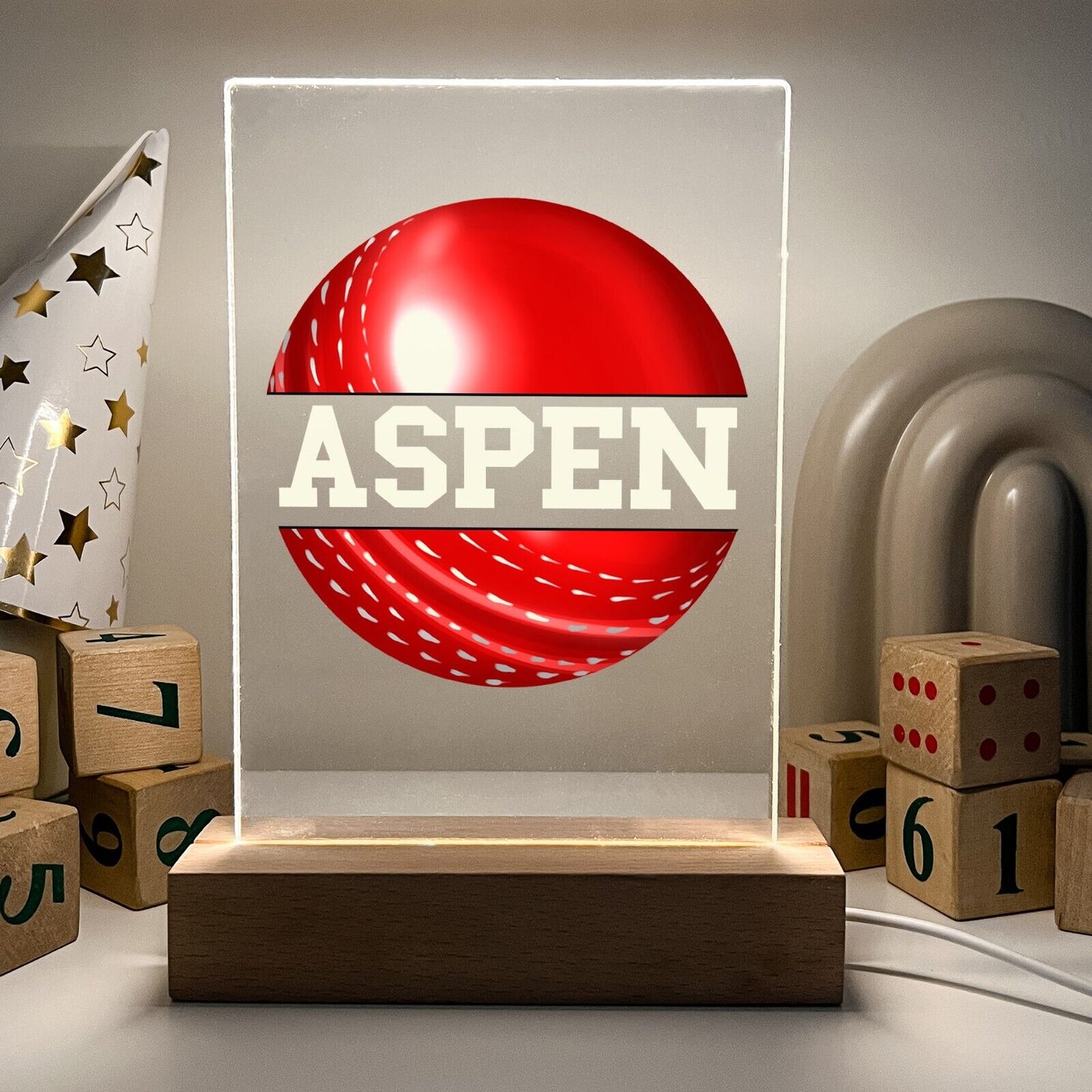 Personalized LED Light Up Wood Lamp Stand Sports Volley Baseball Hockey Football