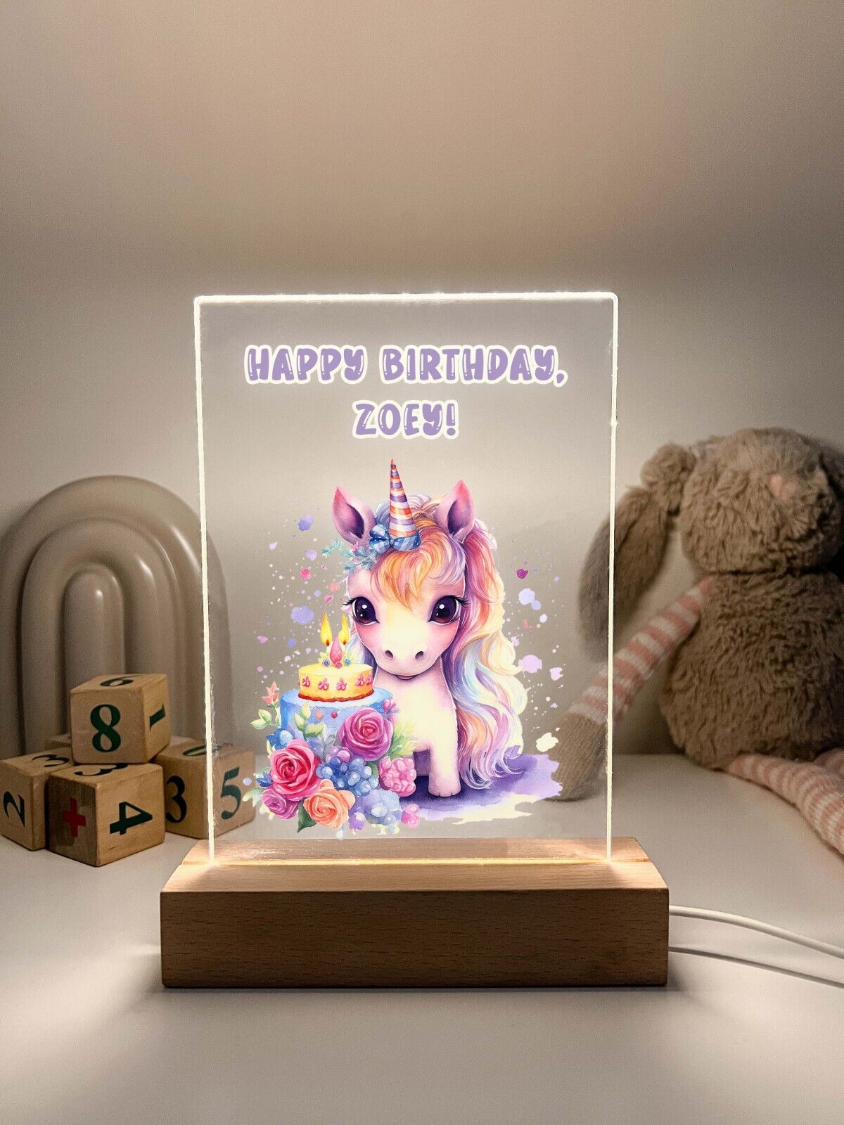 Personalized LED Light Up Wood Stand Unicorn Magical Princess Girls Gift