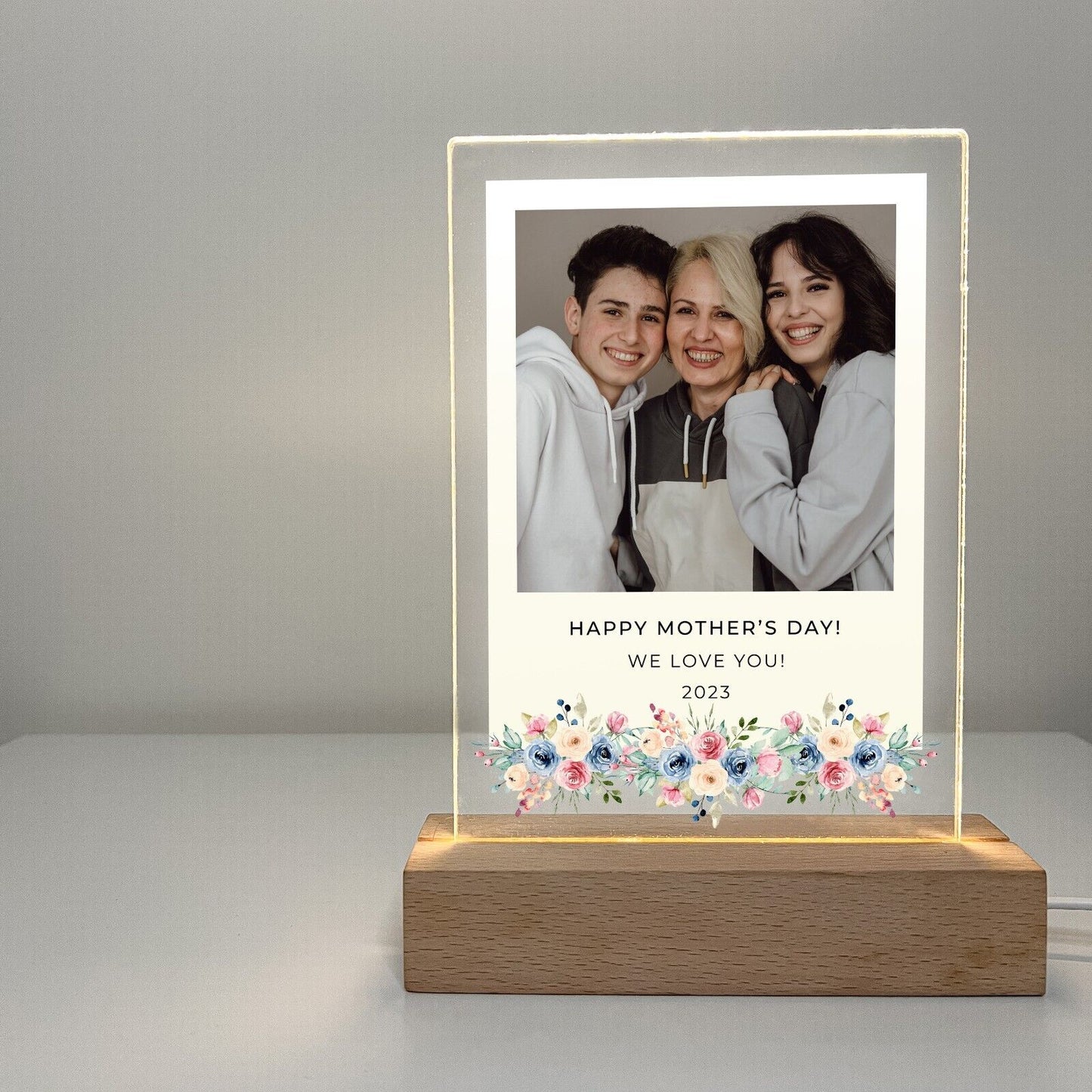 Personalized LED Wood Base Night Light Up Lamp Stand Mom Mother Stepmom Birthday