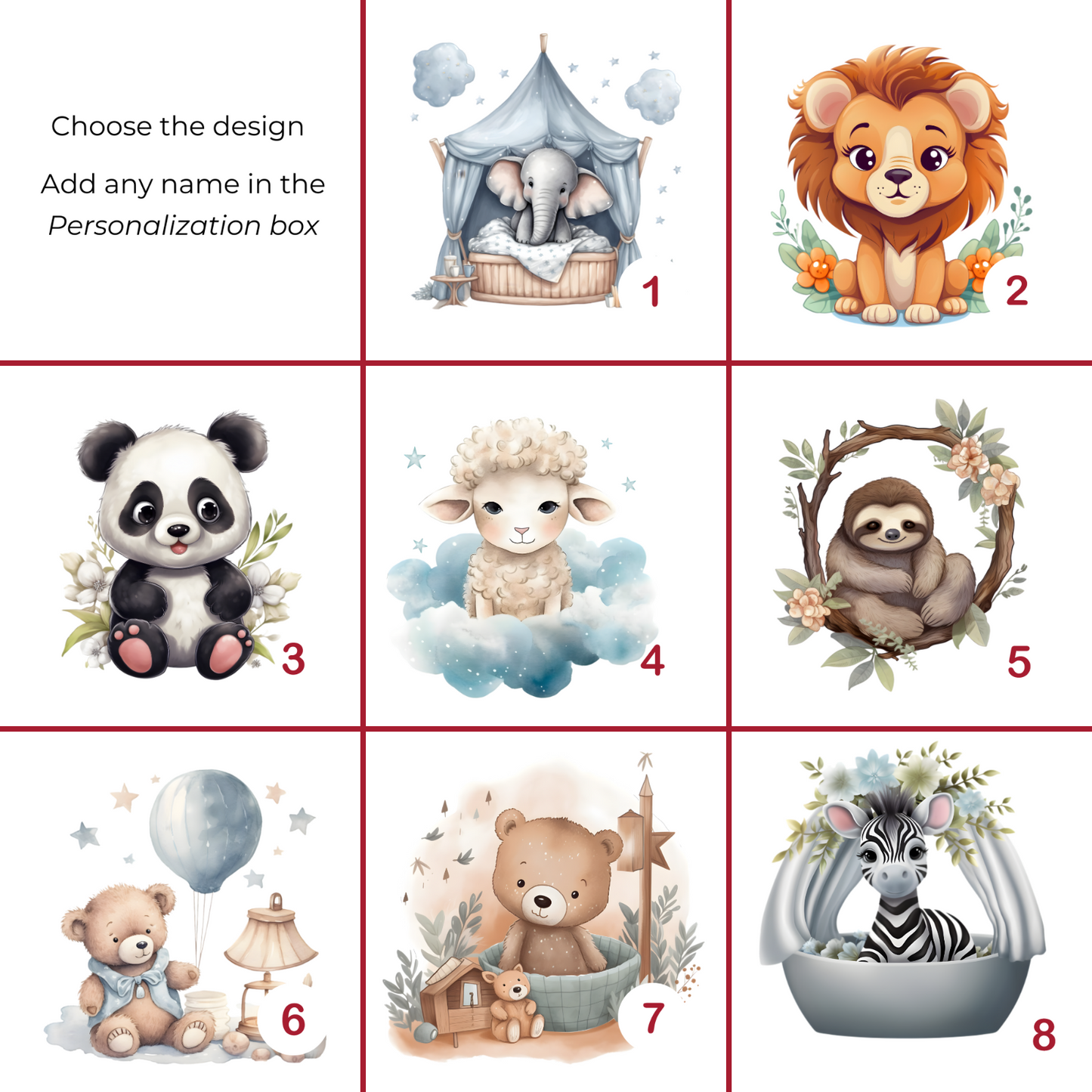 Personalized Acrylic Wood Stand Baby Newborn Animal Nursery Gift