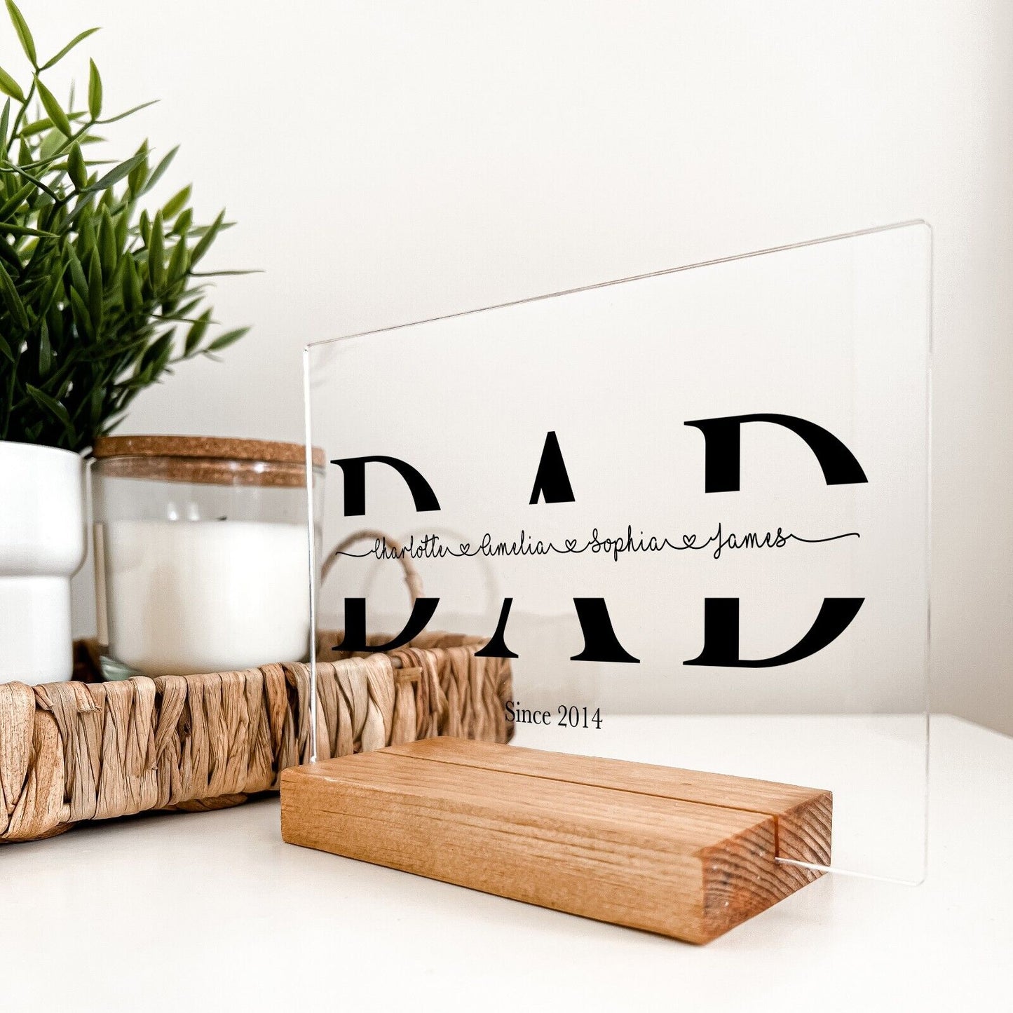 Personalized Wood Base Desk Table Stand Father's Day Kids Names & Dad Gift