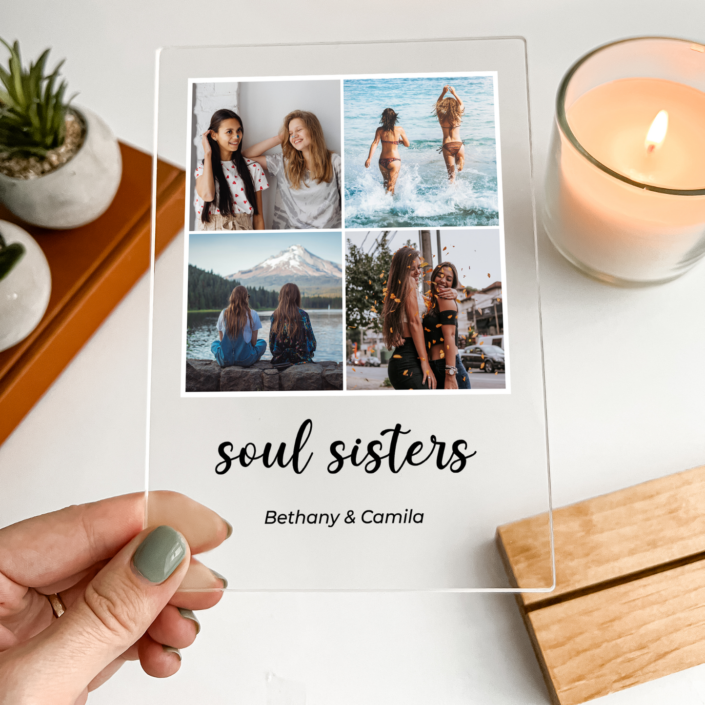 Personalized 4 Images Custom Collage Picture Frame, Acrylic Photo Plaque, Mother