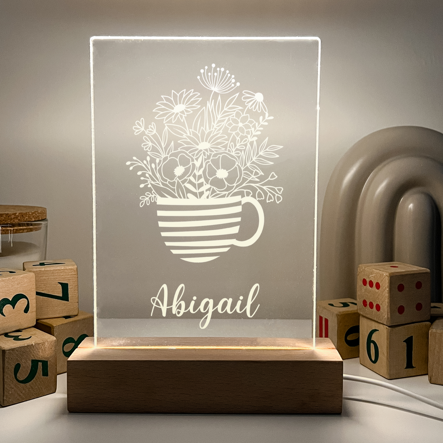 Personalized LED Light Up Wood Lamp Stand Ladies Mom Flowers Room Décor Gift