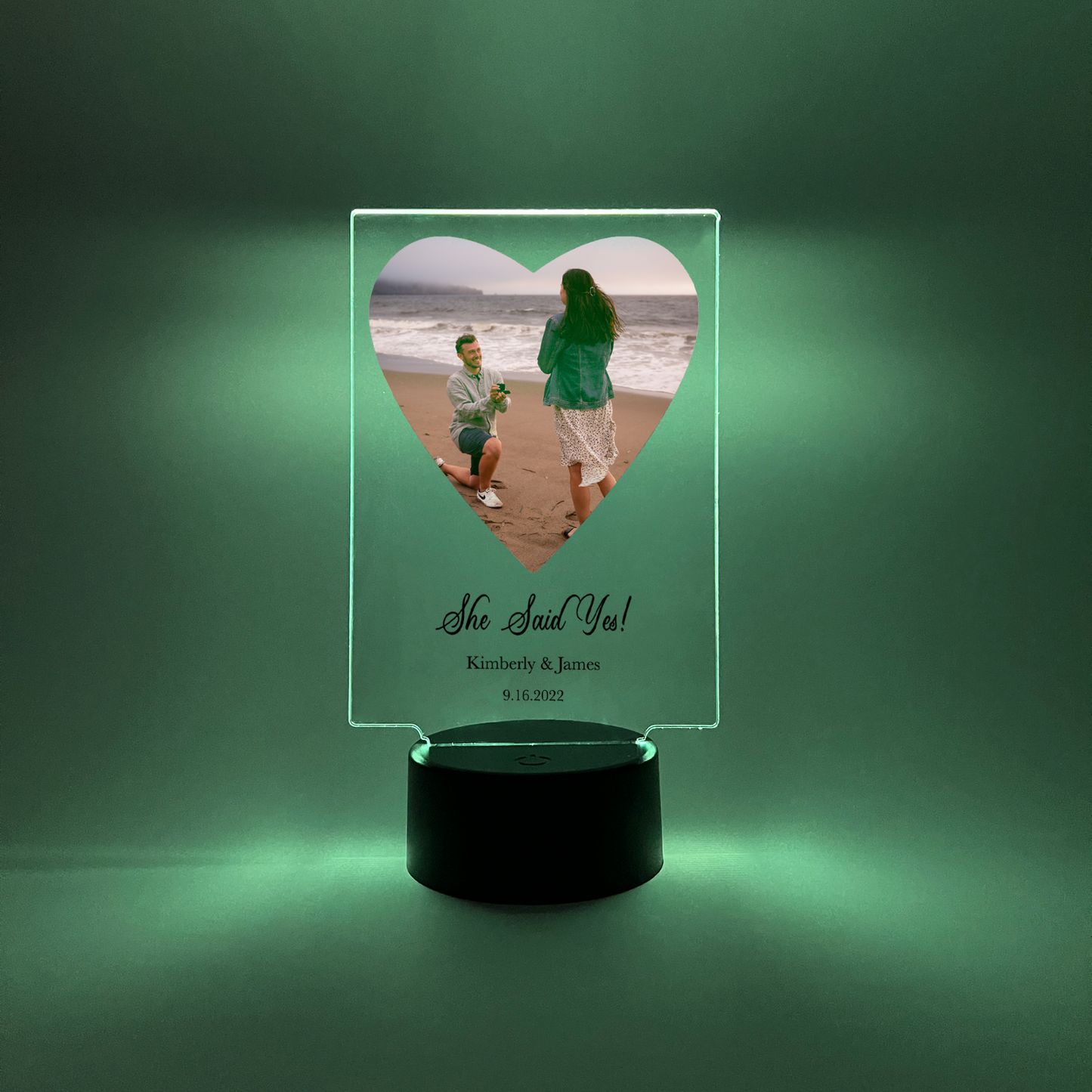 Personalized Heart Shape Photo LED 16 Colors Night Light Up Lamp With Black Base