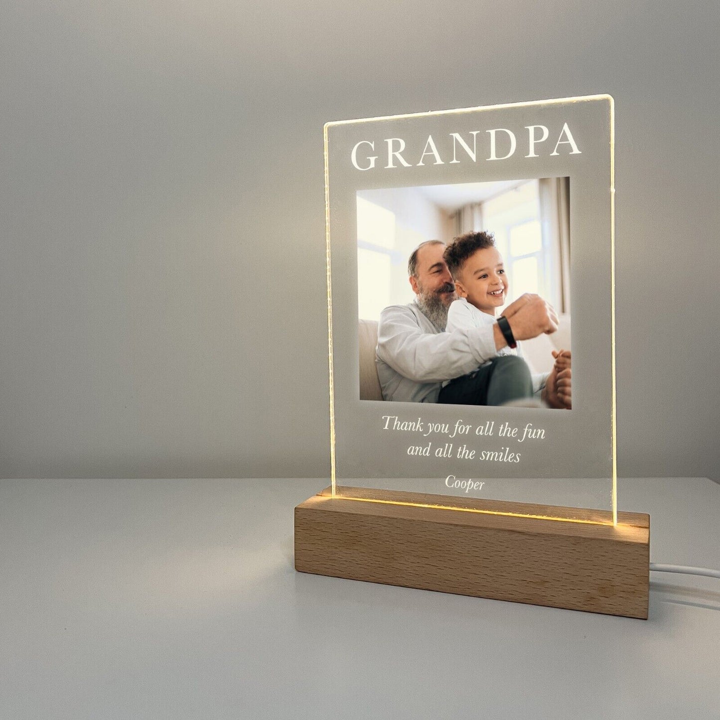 Personalized LED Light Up Wood Stand Gramps Grandpa Grandad Photo Gift