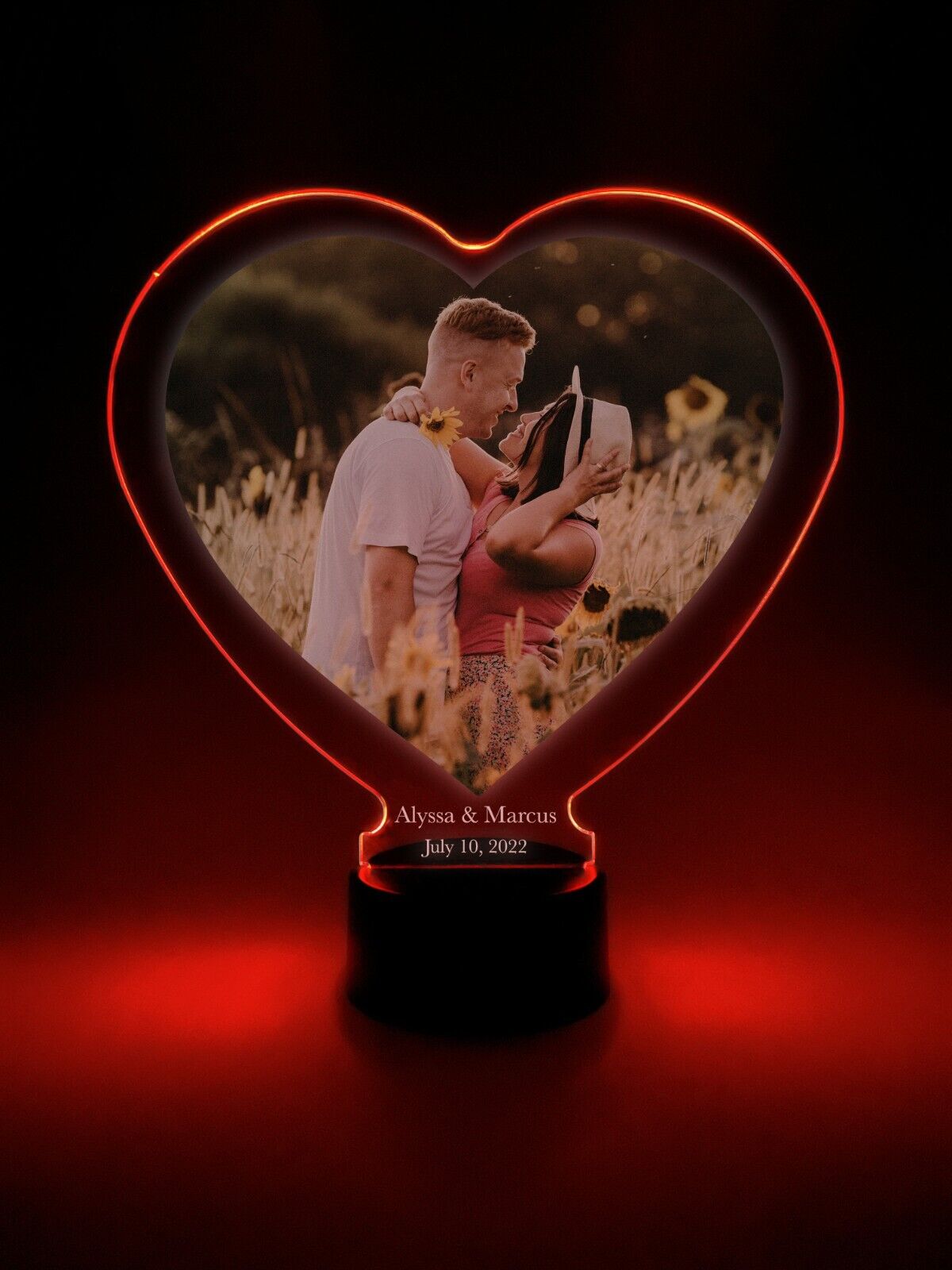 Custom Couple Anniversary Wedding Heart Light Up Lamp LED 16 color light stand