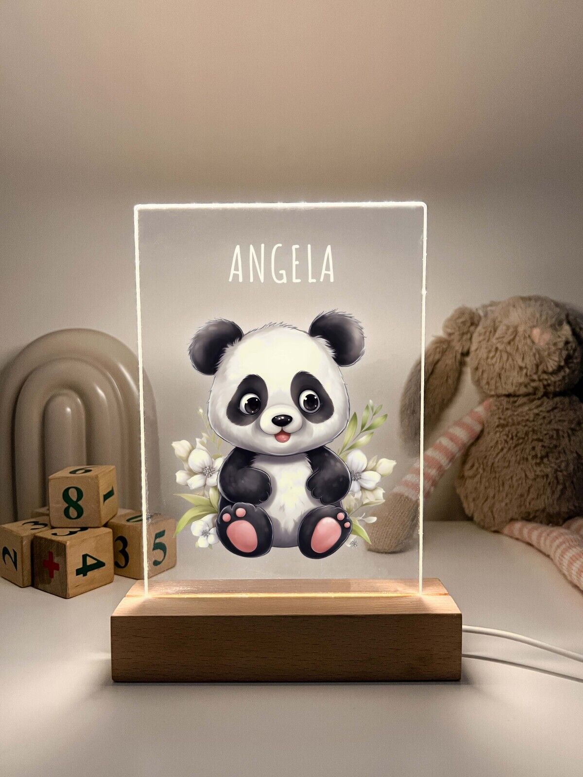 Personalized LED Light Up Wood Stand Baby Newborn Animal Nursery Gift