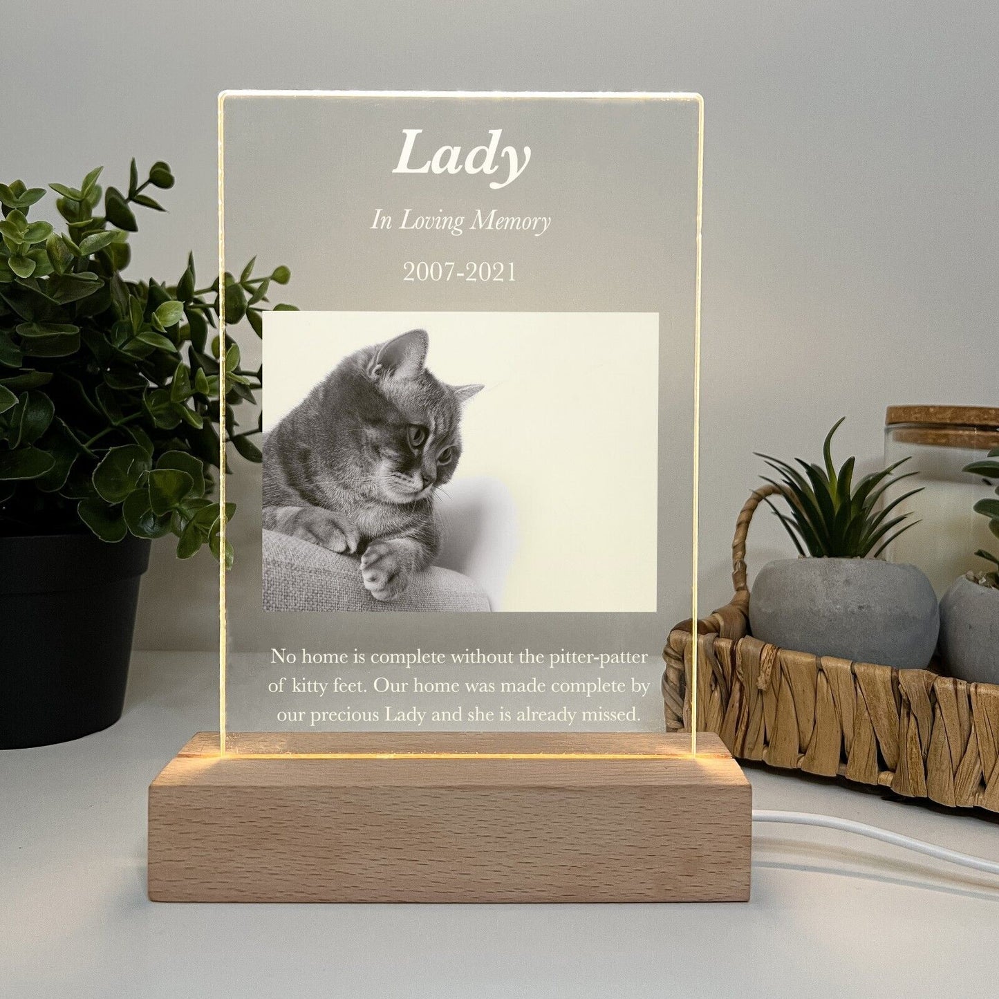 Personalized LED Light Up Wood Stand Pet Dog Cat Remembrance Memorial Gift
