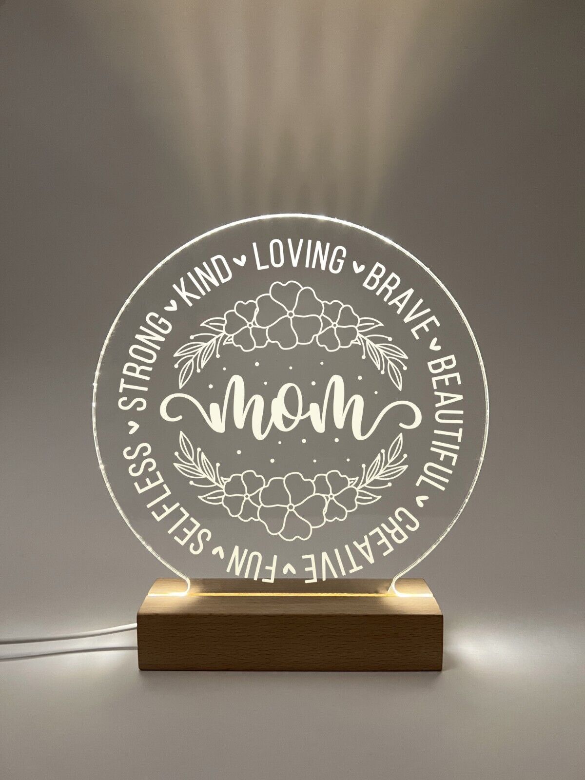 Personalized LED Wood Base Night Light Up Lamp Stand Mom Mother Stepmom Birthday