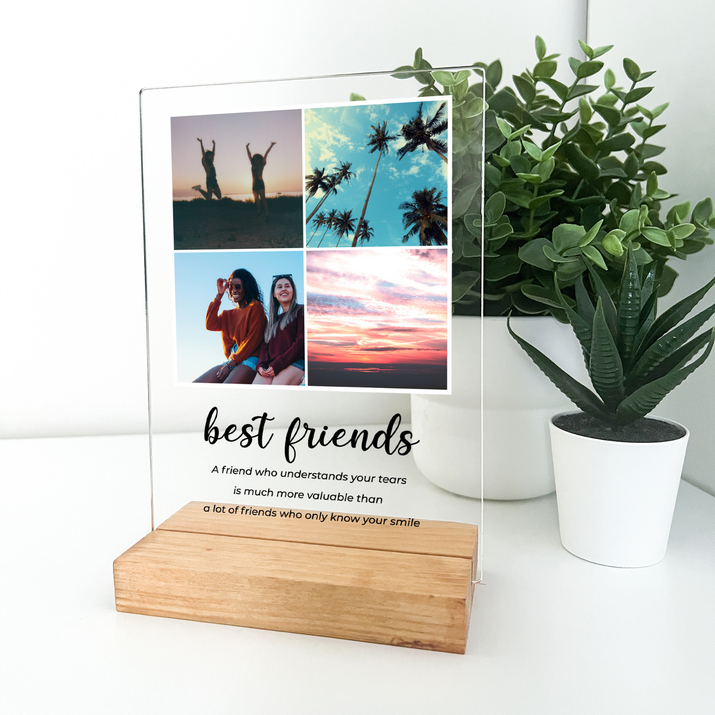 Personalized 4 Images Collage Picture Frame, Acrylic Photo Plaque, Birthday Gift