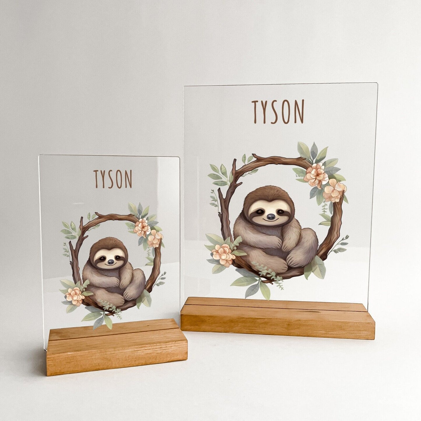 Personalized Acrylic Wood Stand Baby Newborn Animal Nursery Gift
