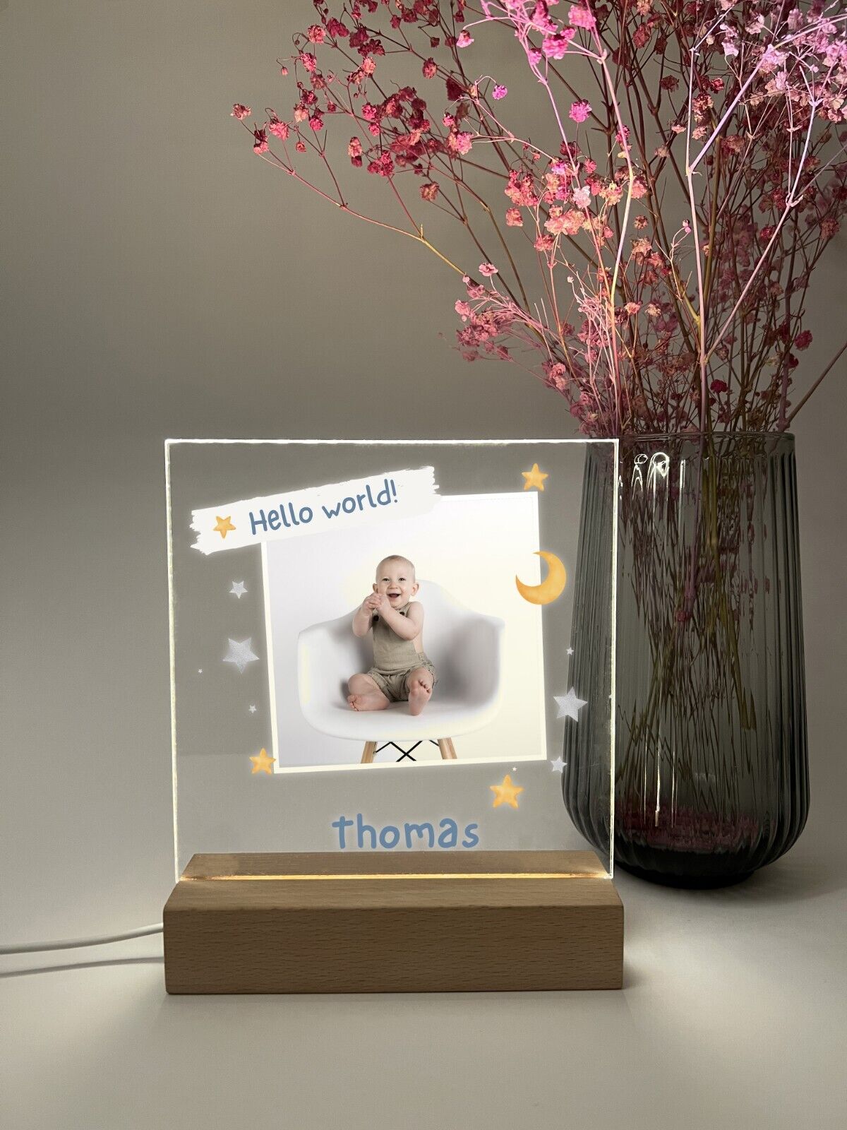 Personalized LED Light Up Wood Stand Baby Newborn Expecting Mother Nursery Gift