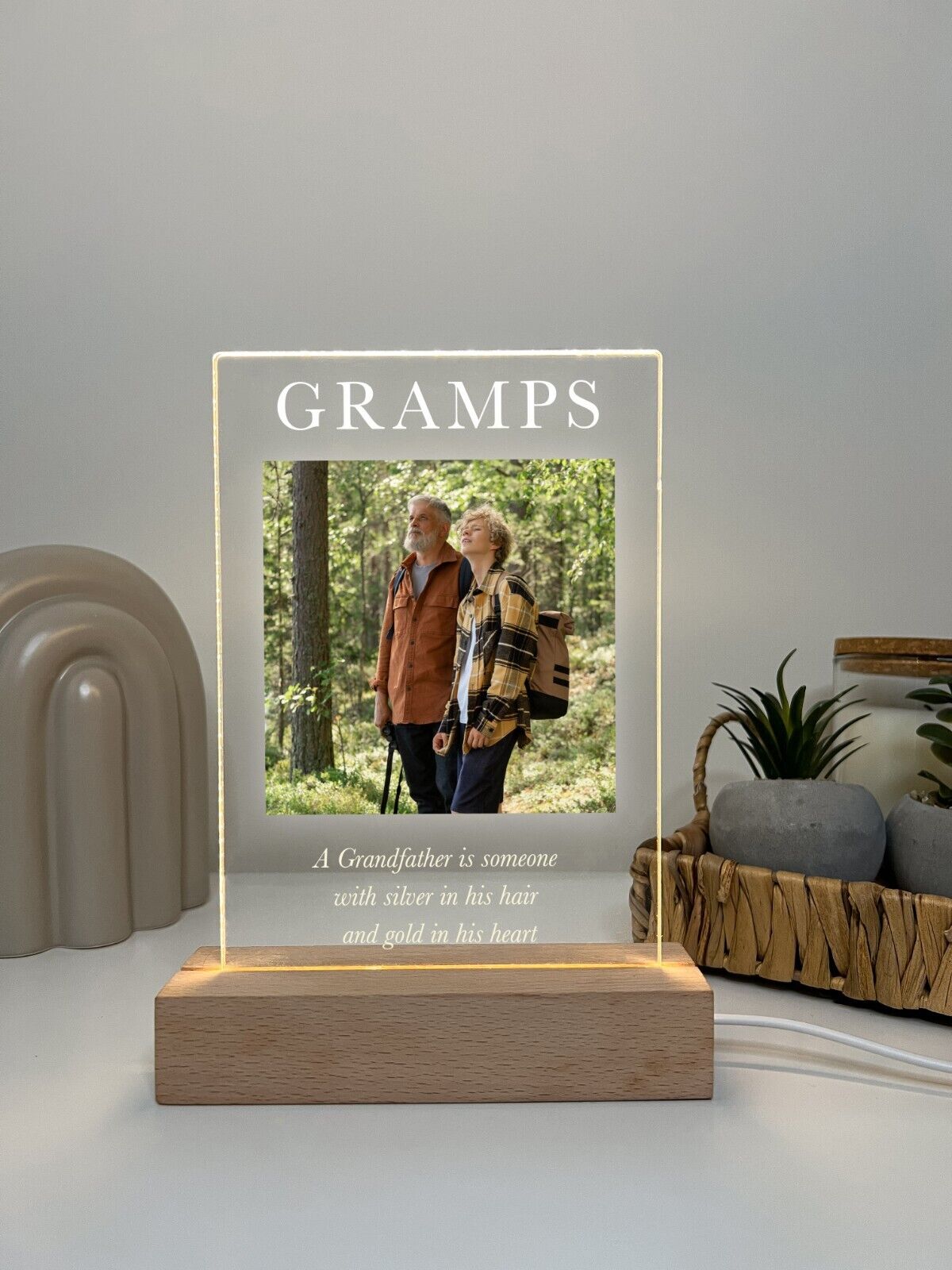 Personalized LED Light Up Wood Stand Gramps Grandpa Grandad Photo Gift
